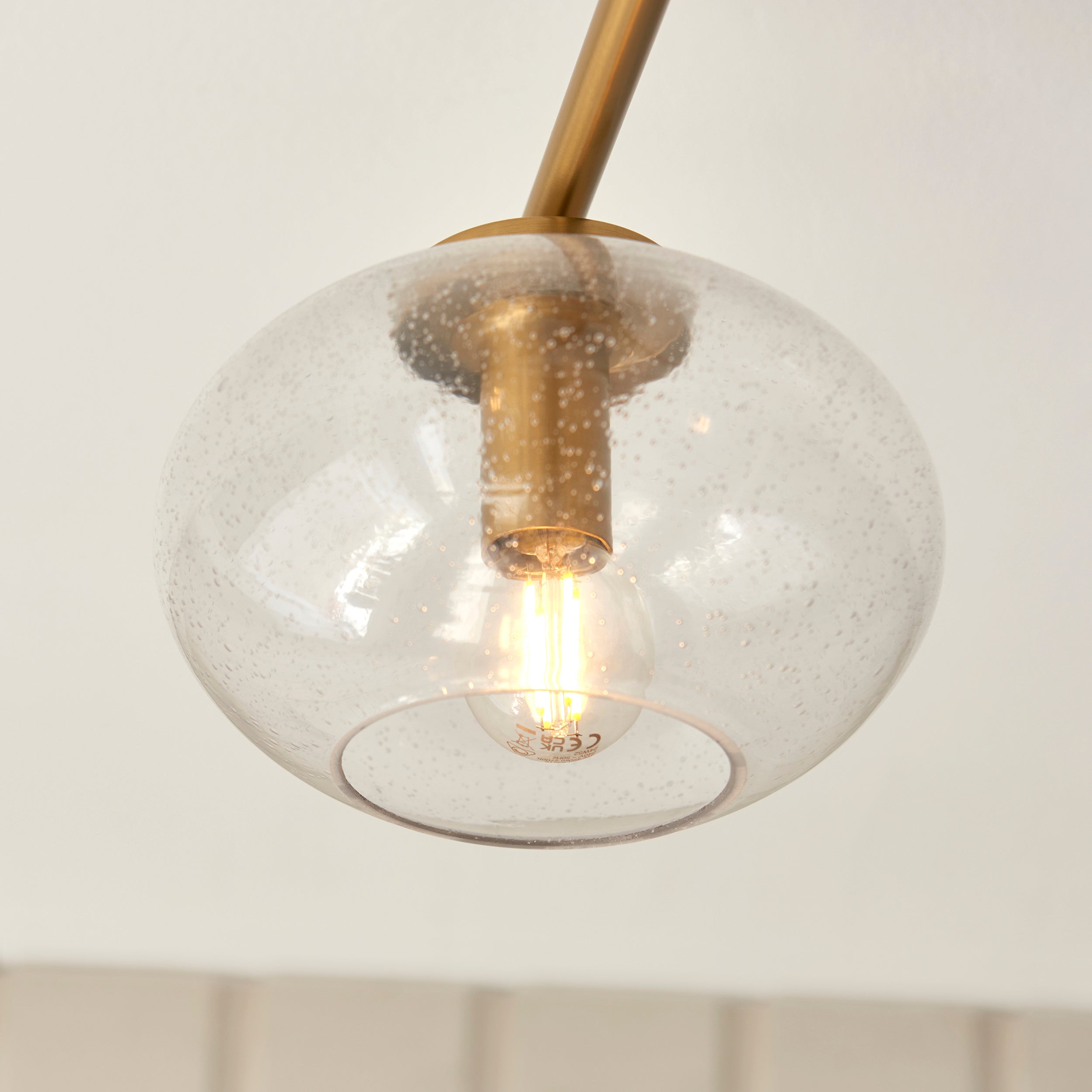Endon Jacob 3 Light Semi Flush Ceiling Light - Warm Brass Plate & Clear Bubble Glass