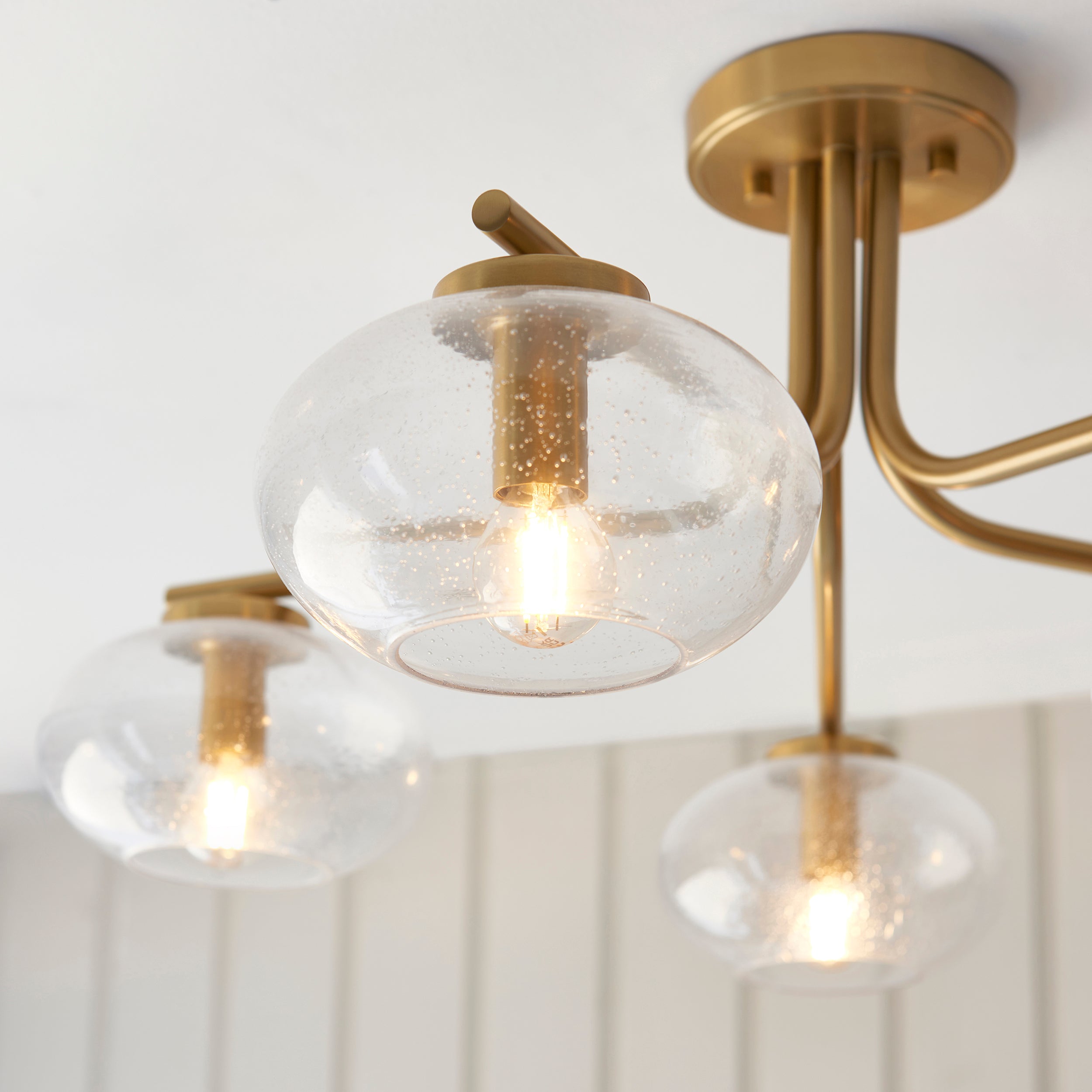 Endon Jacob 5 Light Semi Flush Ceiling Light - Warm Brass Plate & Clear Bubble Glass