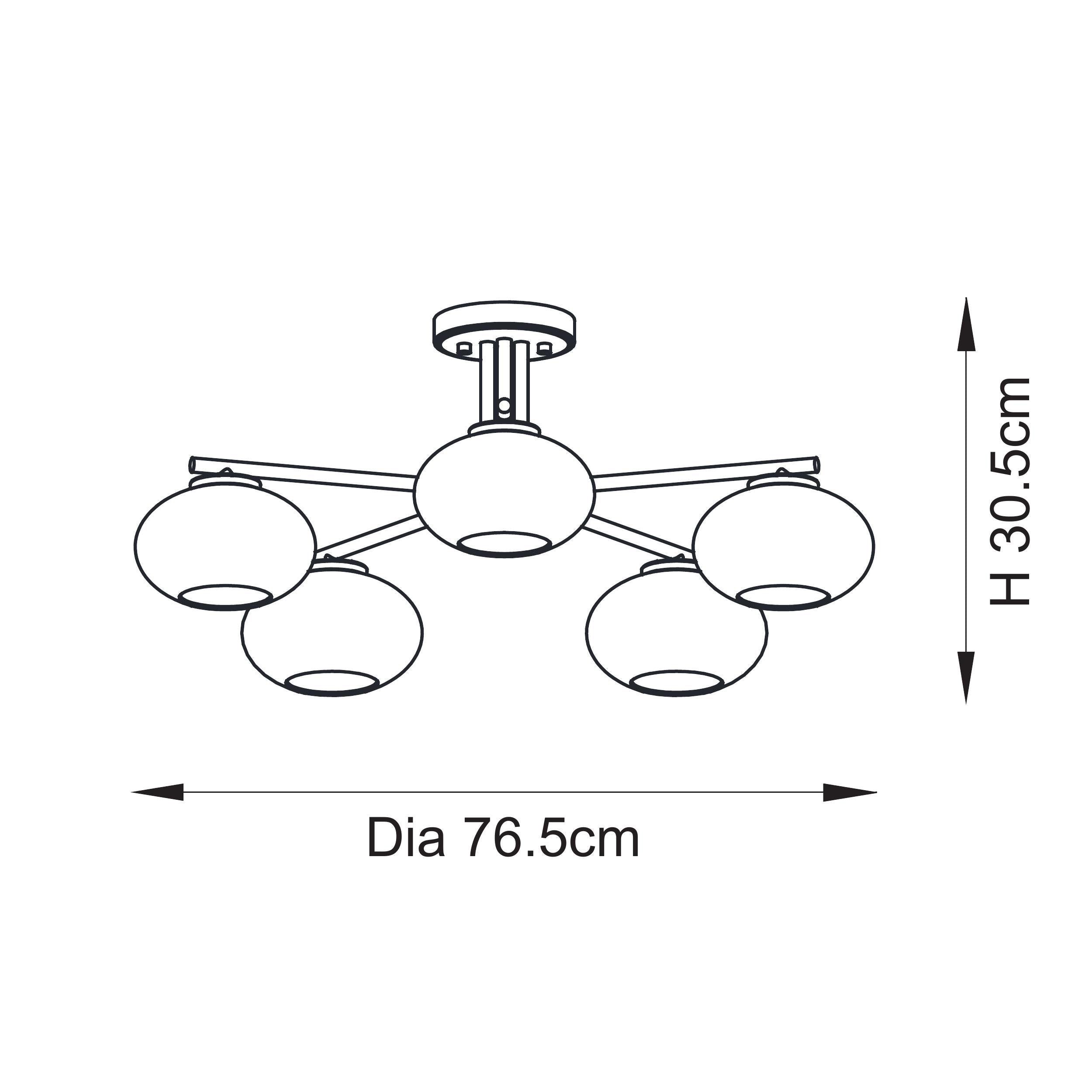 Endon Jacob 5 Light Semi Flush Ceiling Light - Warm Brass Plate & Clear Bubble Glass