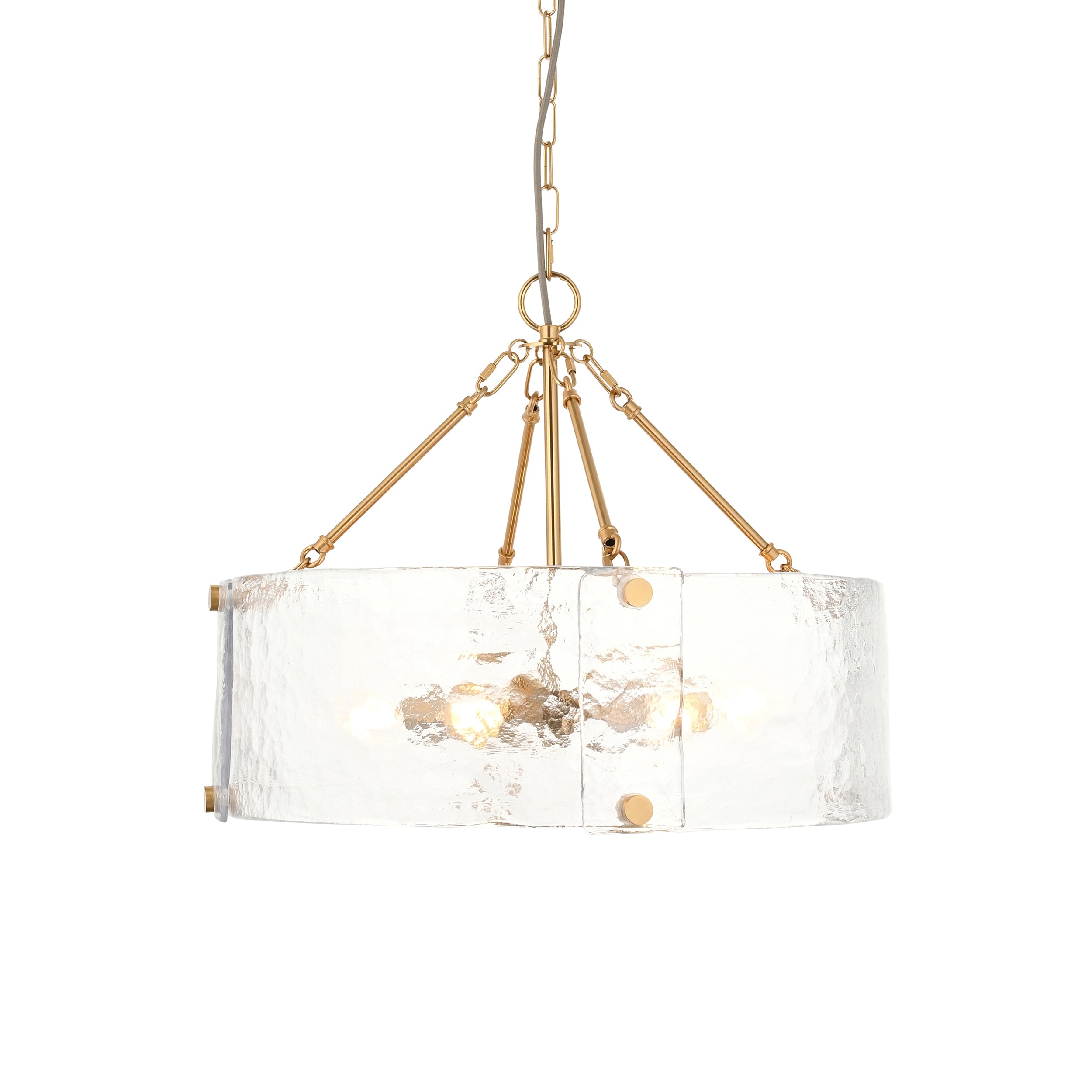 Endon Keller 6 Light Pendant - Brushed Aged Brass Plate & Handmade Textured Clear Glass