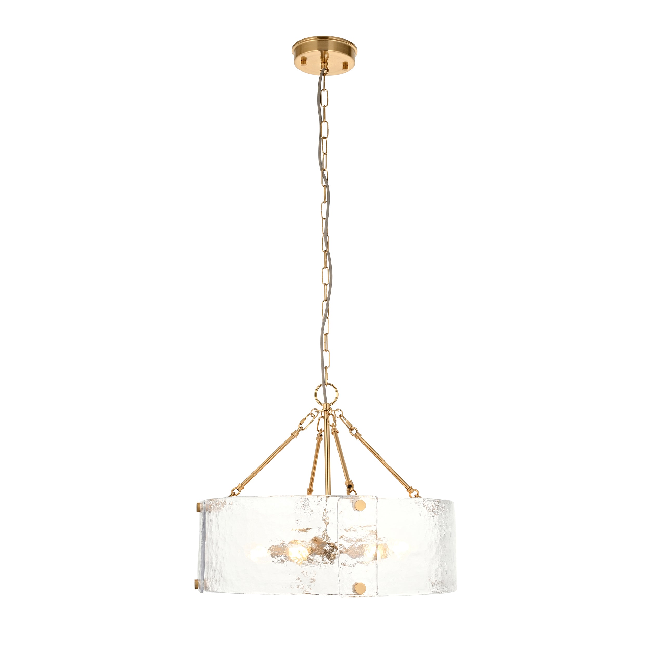Endon Keller 6 Light Pendant - Brushed Aged Brass Plate & Handmade Textured Clear Glass