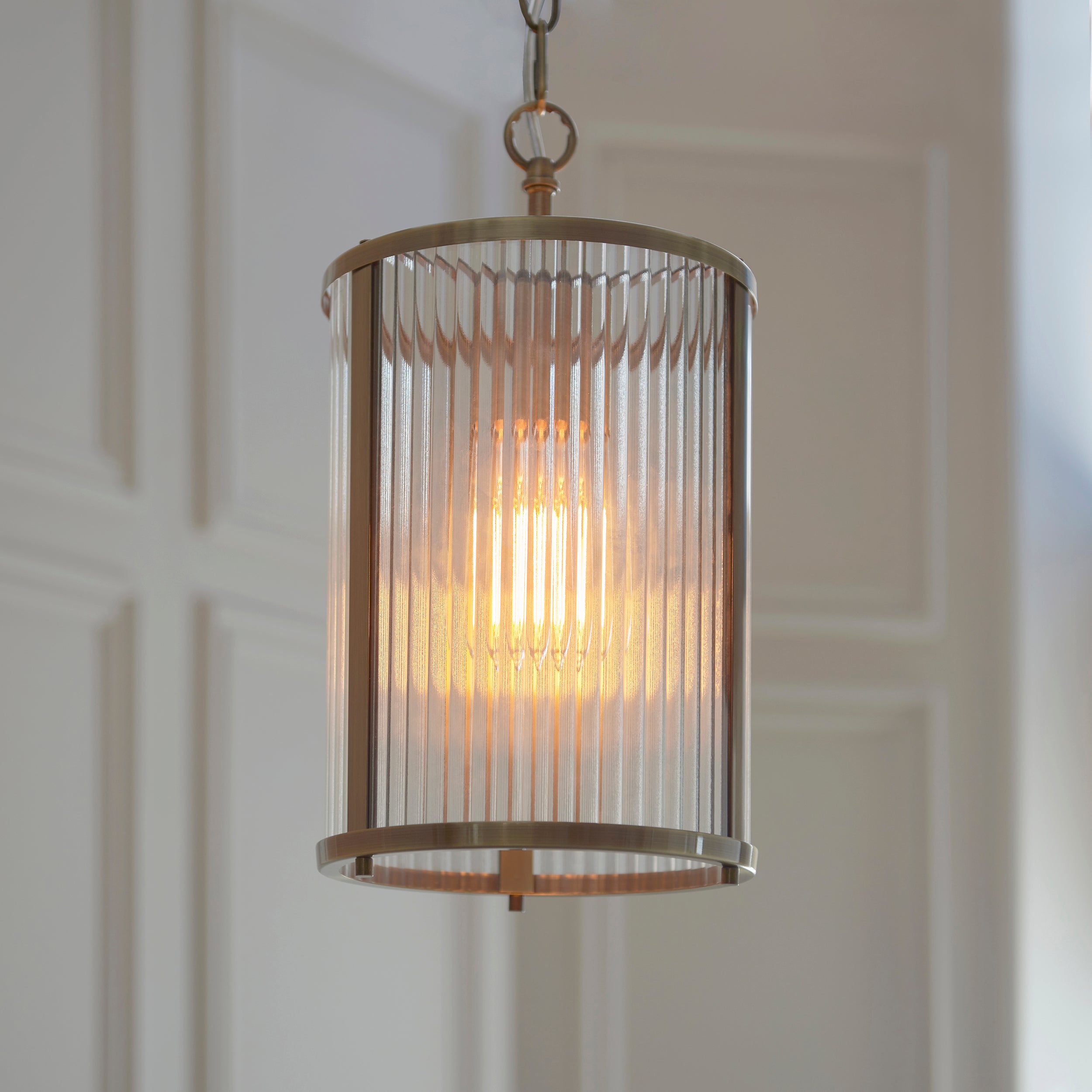 Endon Ridgeton Pendant - Antique Brass Plate & Clear Ribbed Glass