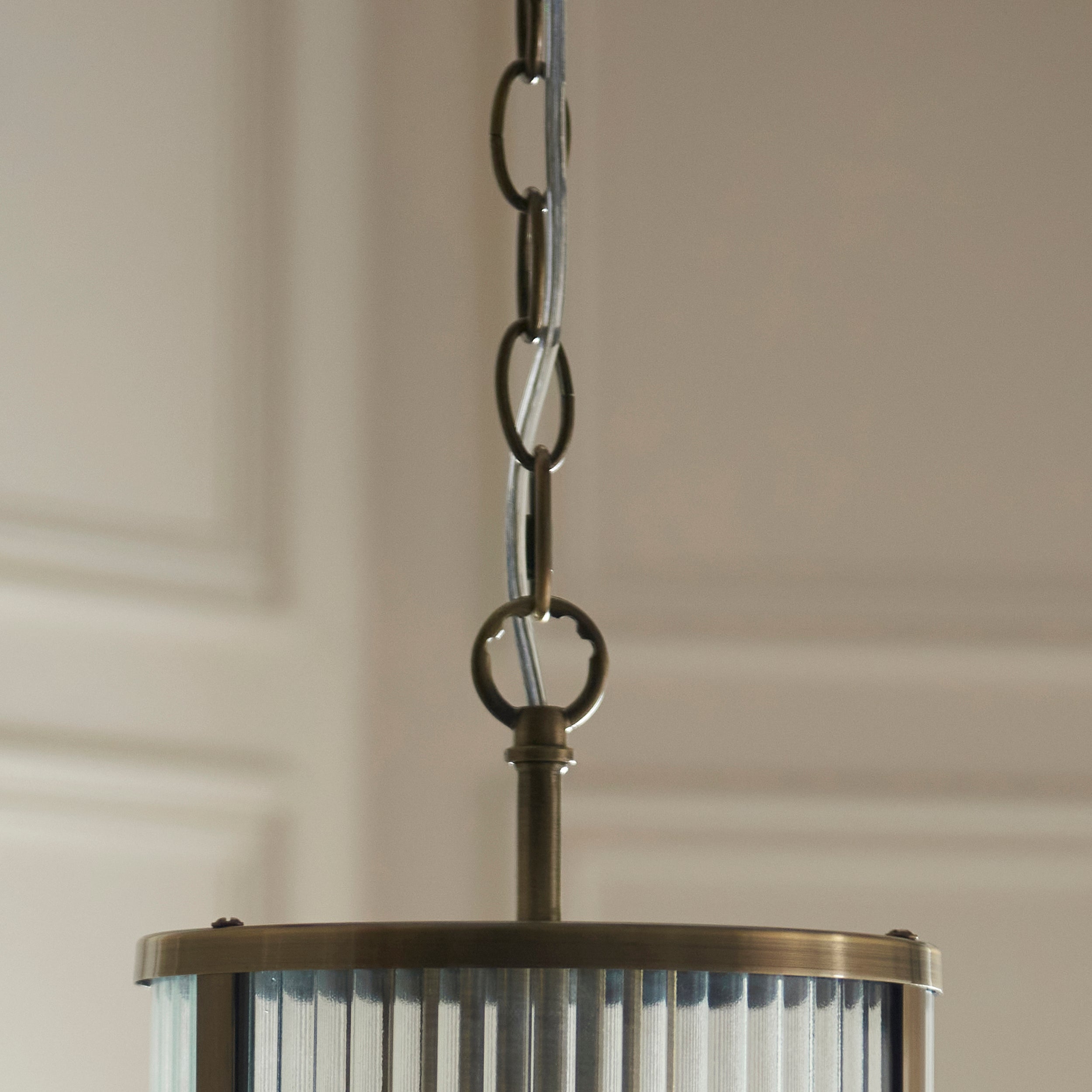 Endon Ridgeton Pendant - Antique Brass Plate & Clear Ribbed Glass