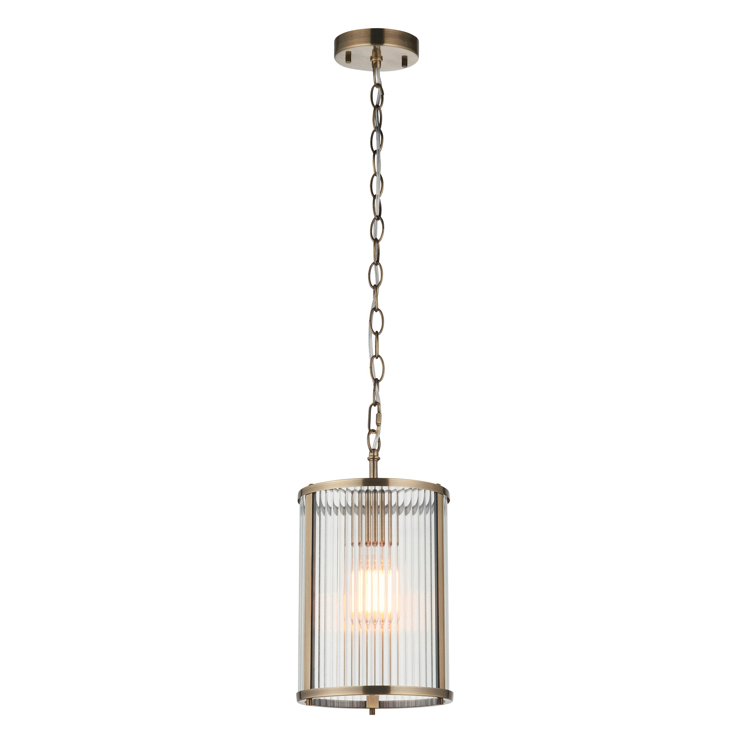 Endon Ridgeton Pendant - Antique Brass Plate & Clear Ribbed Glass