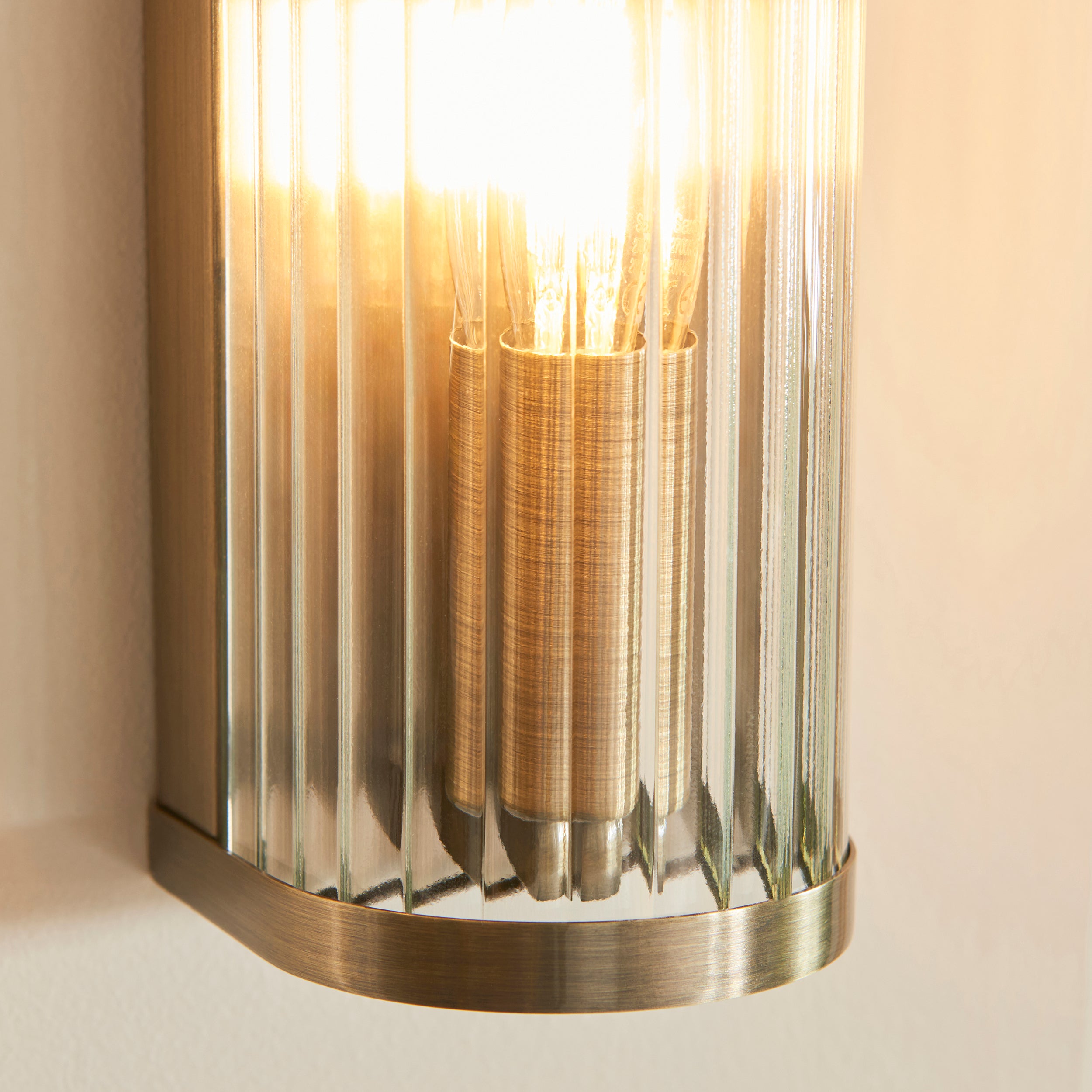 Endon Ridgeton Wall Light - Antique Brass Plate & Clear Ribbed Glass