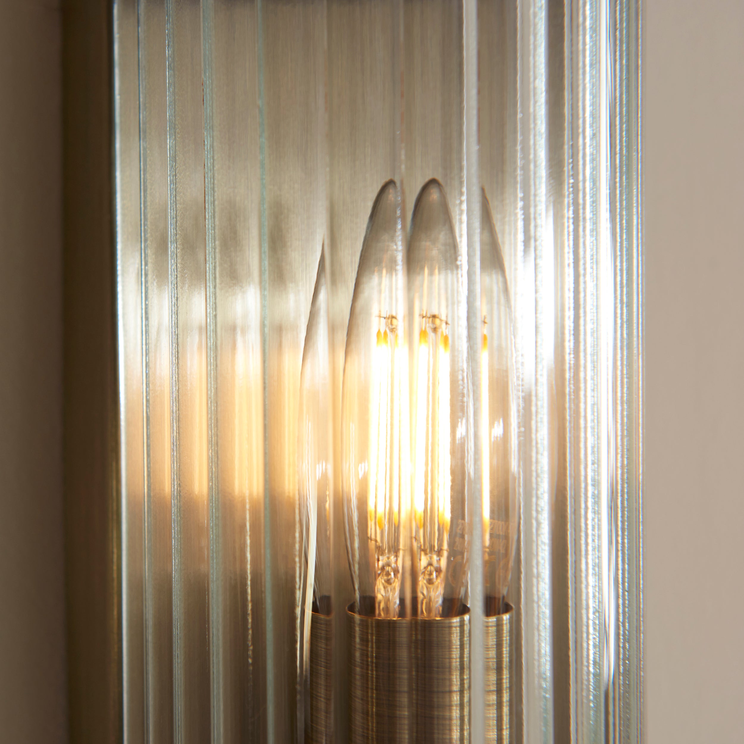 Endon Ridgeton Wall Light - Antique Brass Plate & Clear Ribbed Glass
