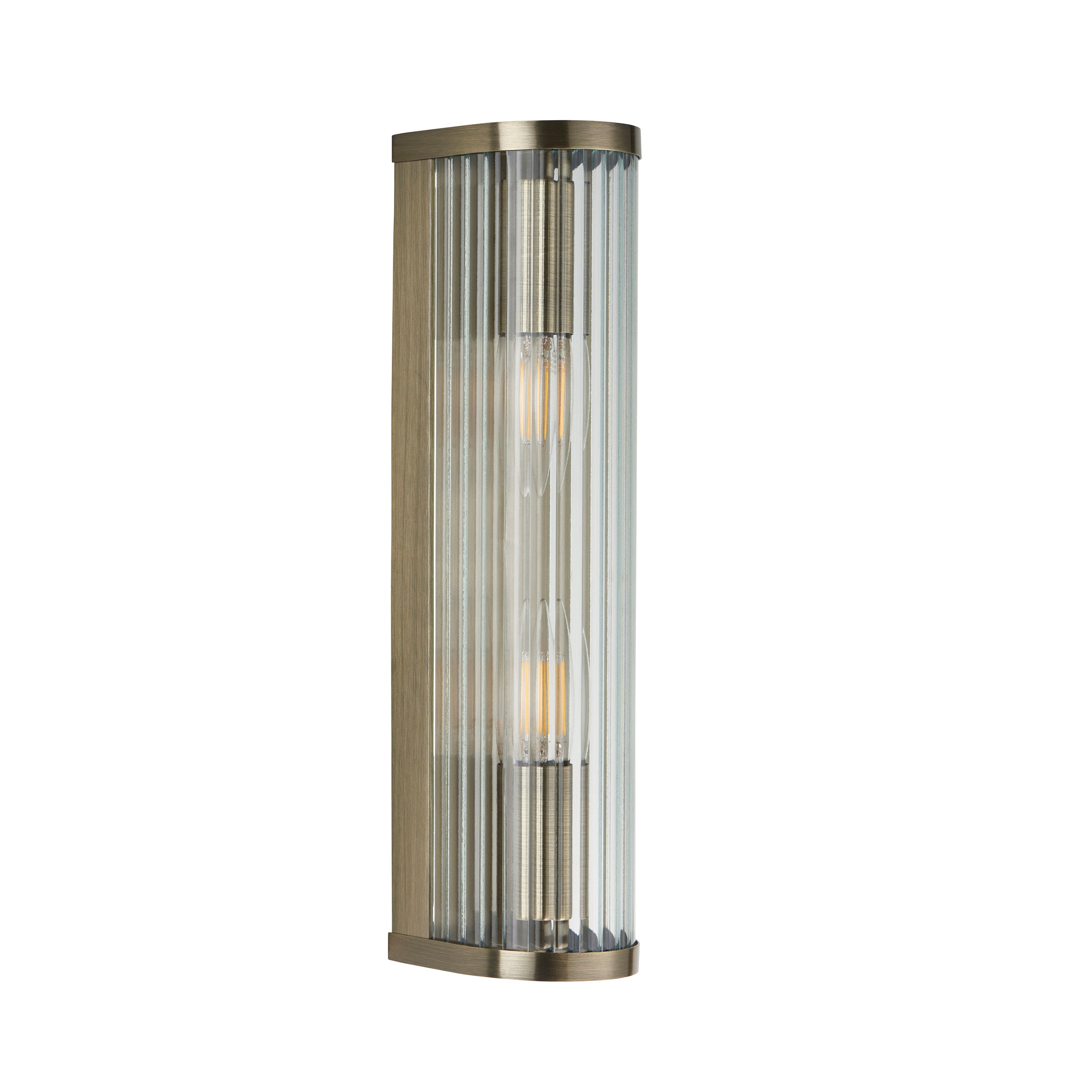 Endon Ridgeton 2 Light Wall Light - Antique Brass Plate & Clear Ribbed Glass