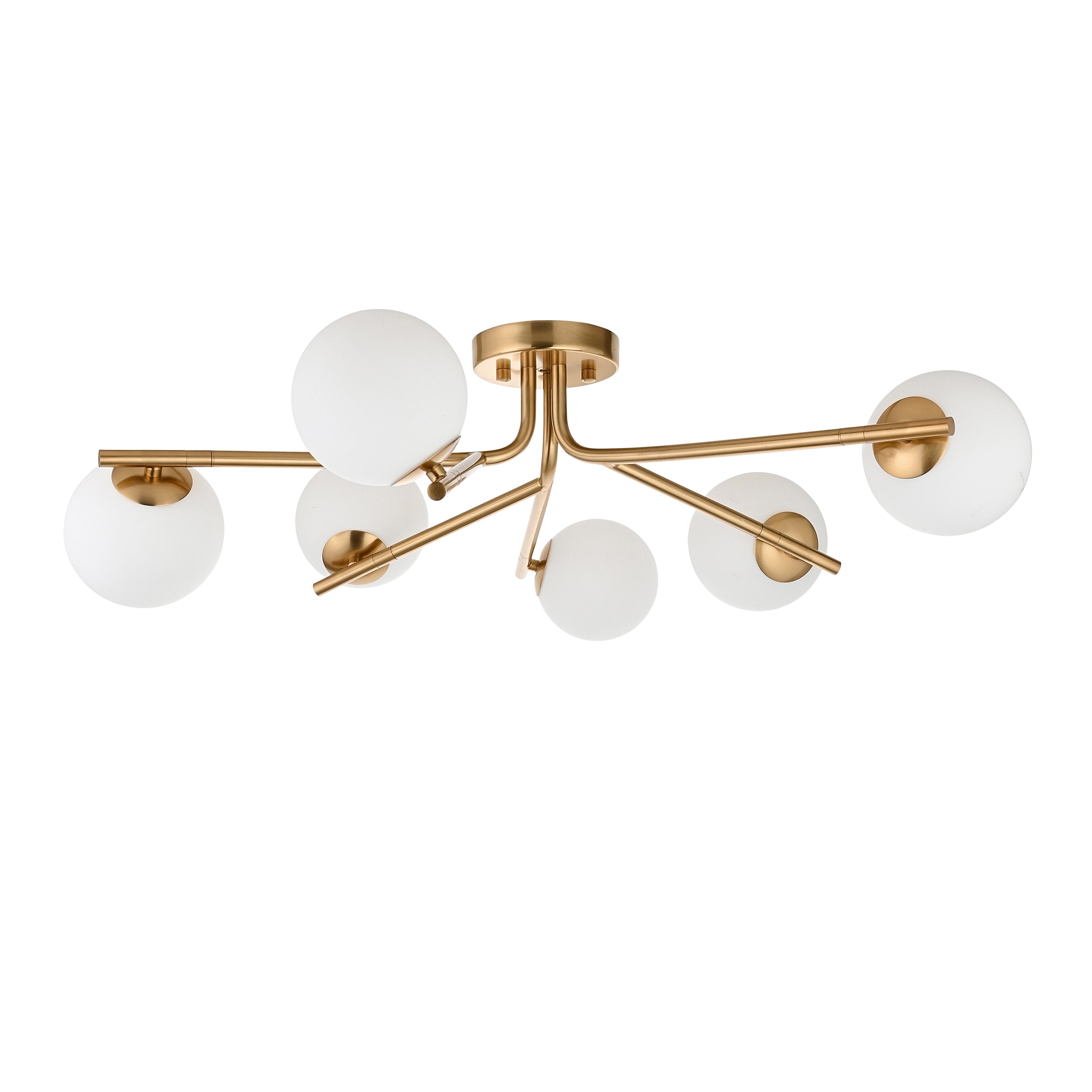 Endon Aaron 6 Light Semi Flush Ceiling Light - Brushed Aged Brass Plate & Matt Opal Glass