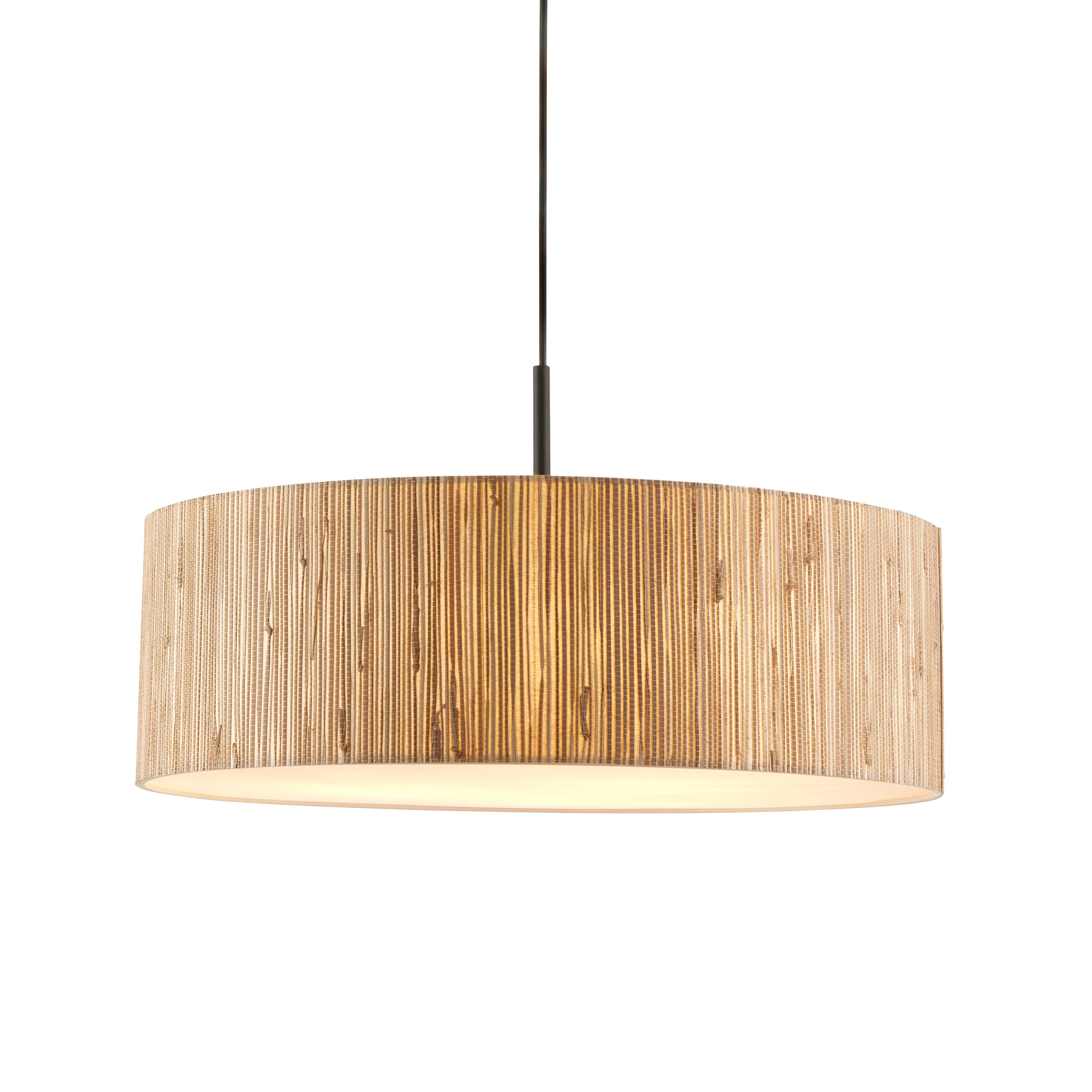 Endon Longshore 3 Light Pendant - Natural Seagrass, Matt Black & White Fabric