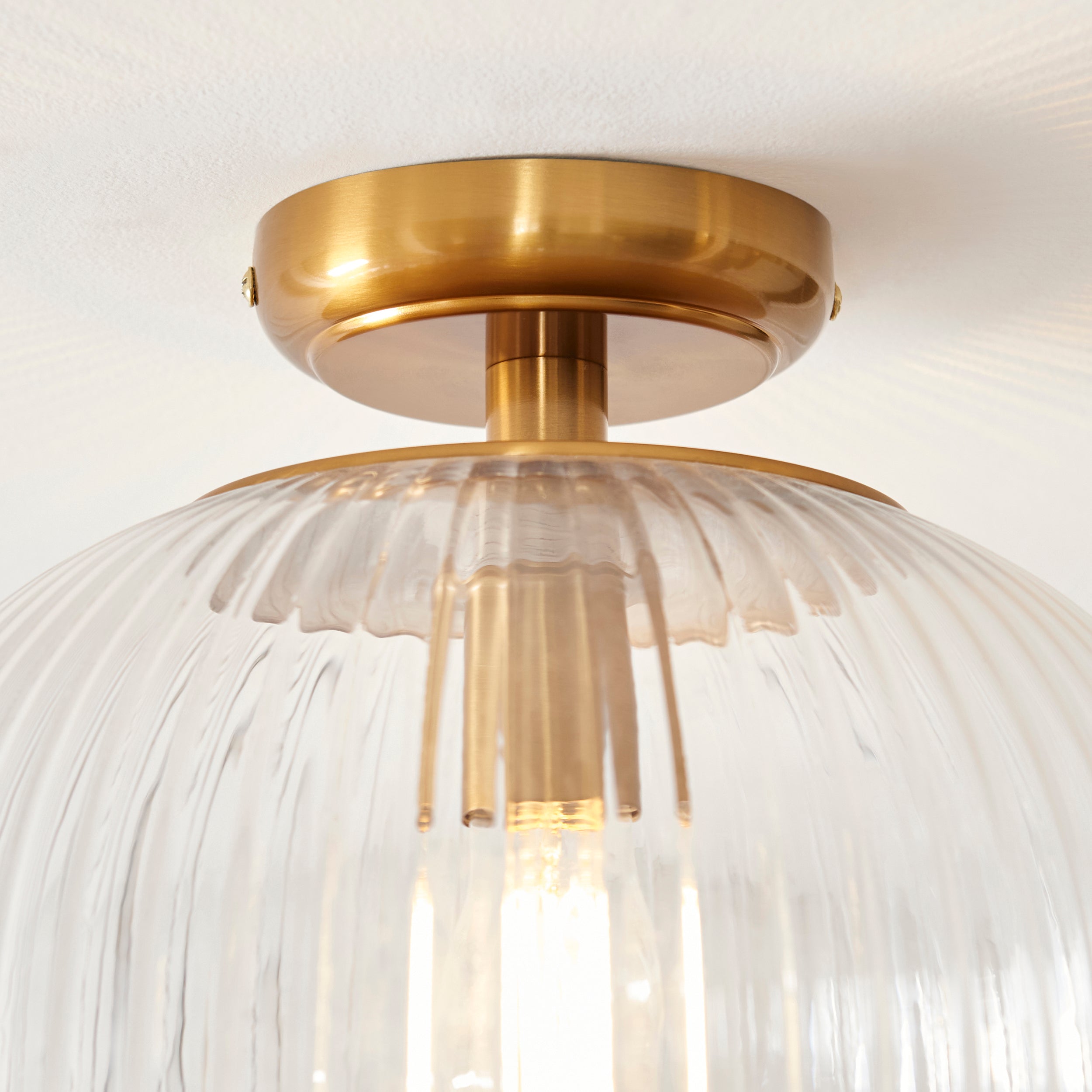 Endon Somerset Downlight Flush Ceiling Light - Vintage Brass Finish & Clear Ribbed Glass
