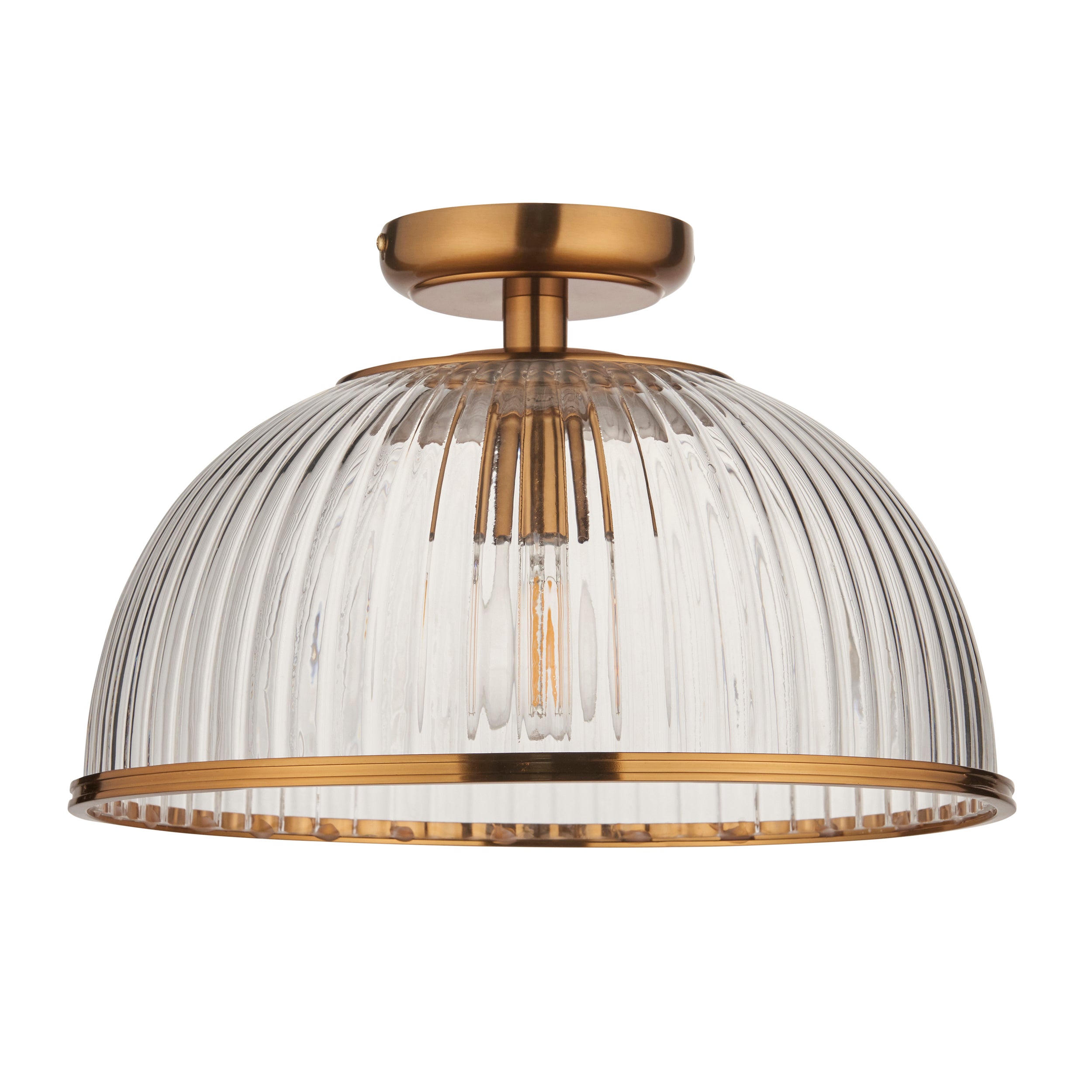 Endon Somerset Downlight Flush Ceiling Light - Vintage Brass Finish & Clear Ribbed Glass