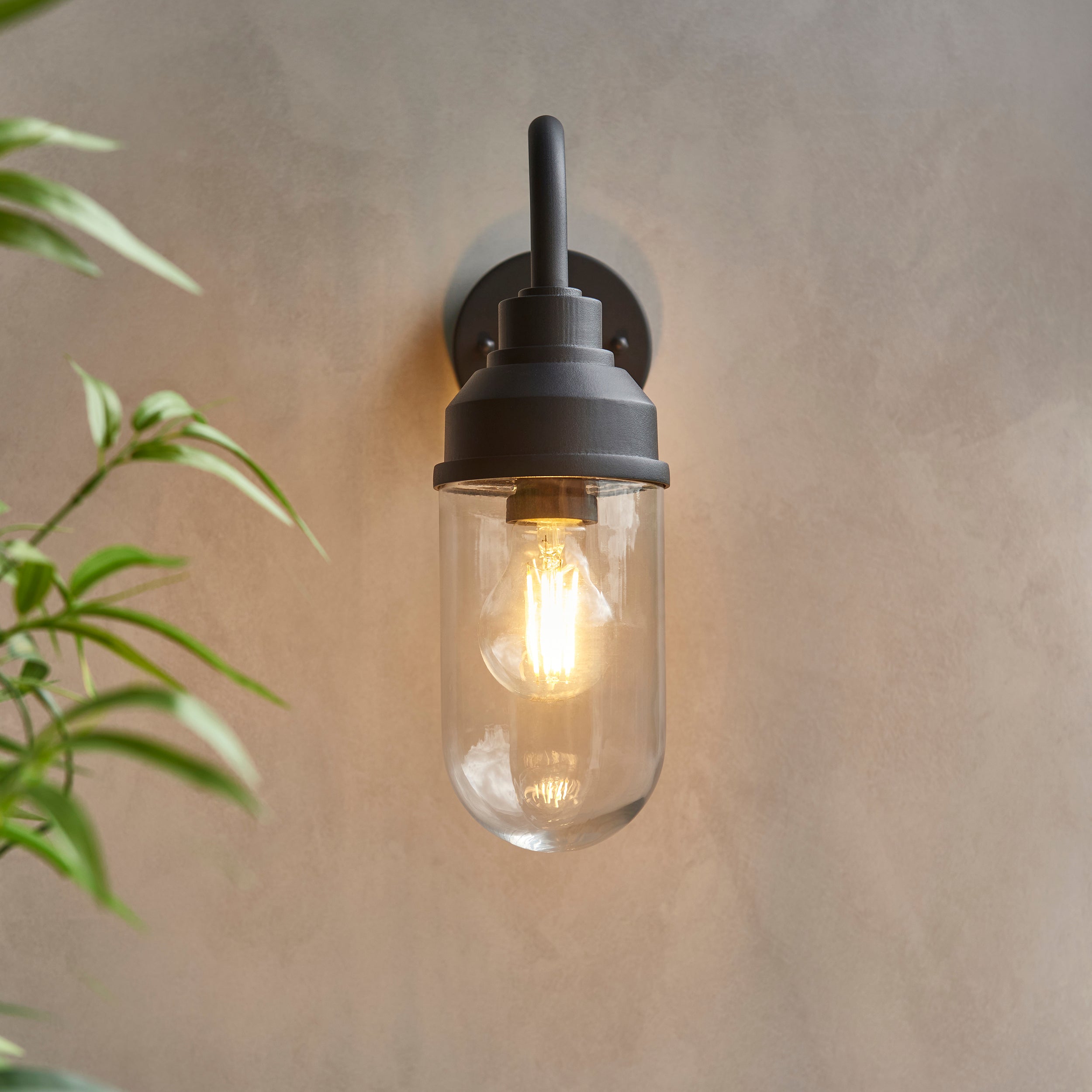 Endon Truro Wall Light - Textured Black & Clear Glass