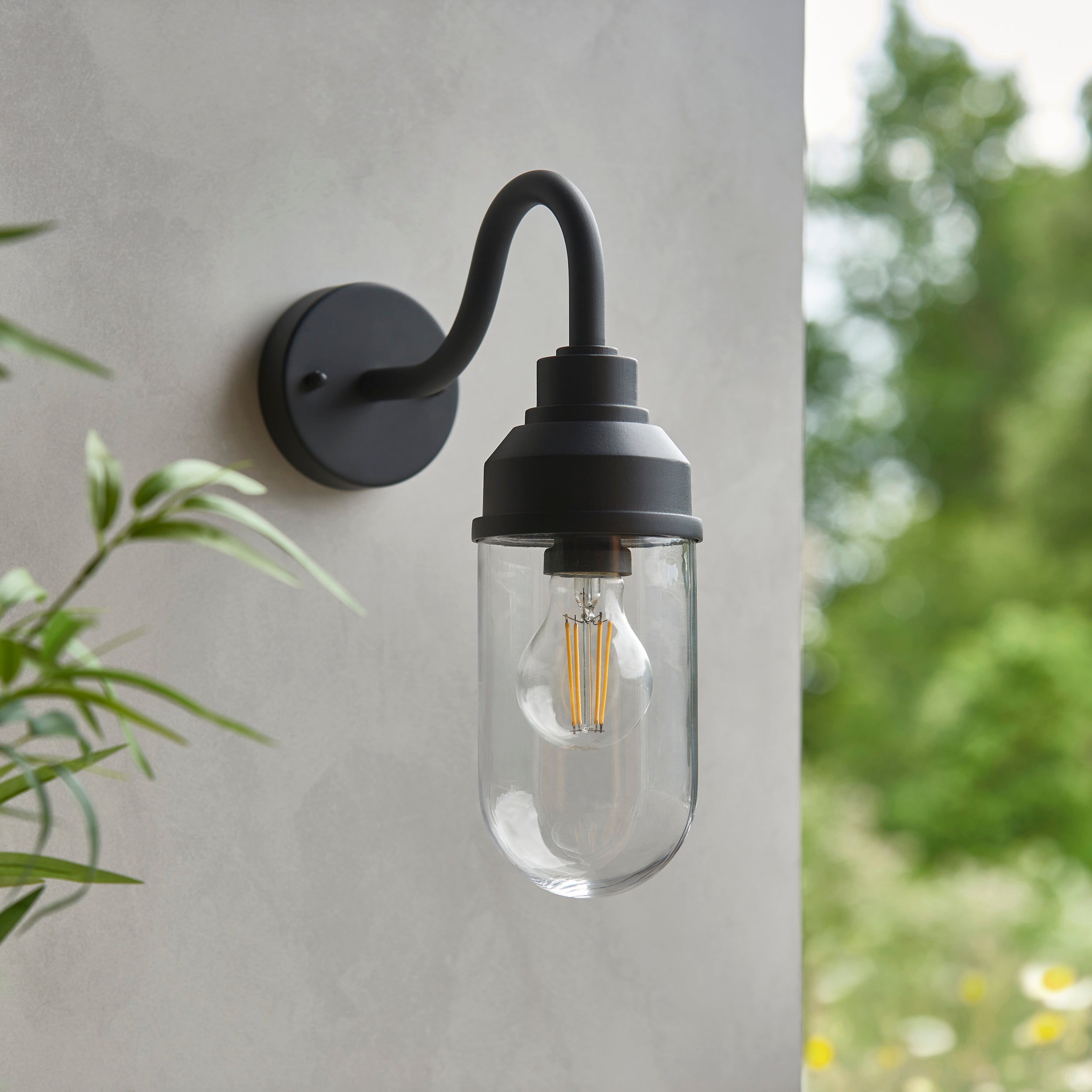 Endon Truro Wall Light - Textured Black & Clear Glass