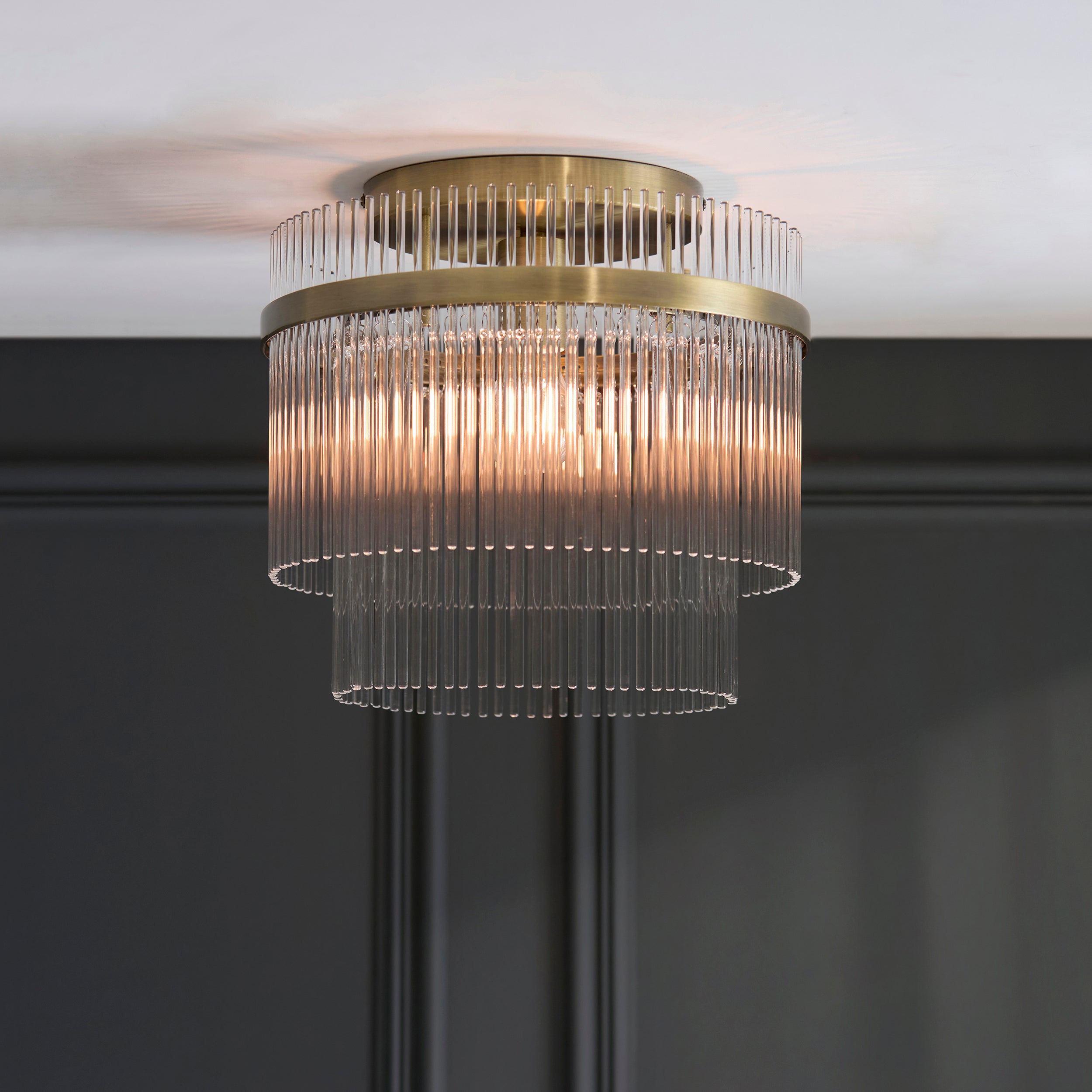 Endon Marietta Flush   - Antique Brass Plate & Clear Glass