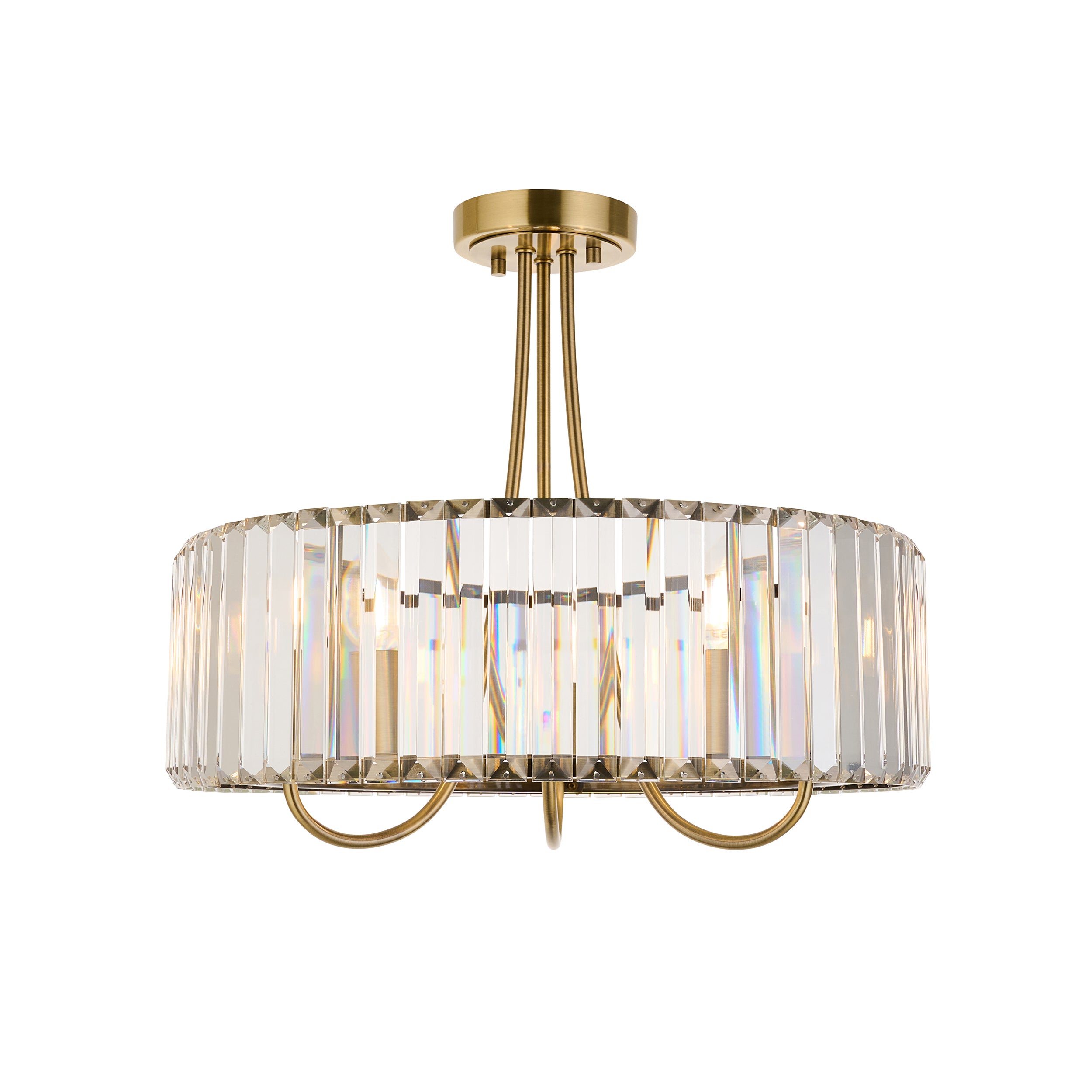 Endon Visconti 3 Light Semi Flush   - Antique Brass Plate & Clear Glass