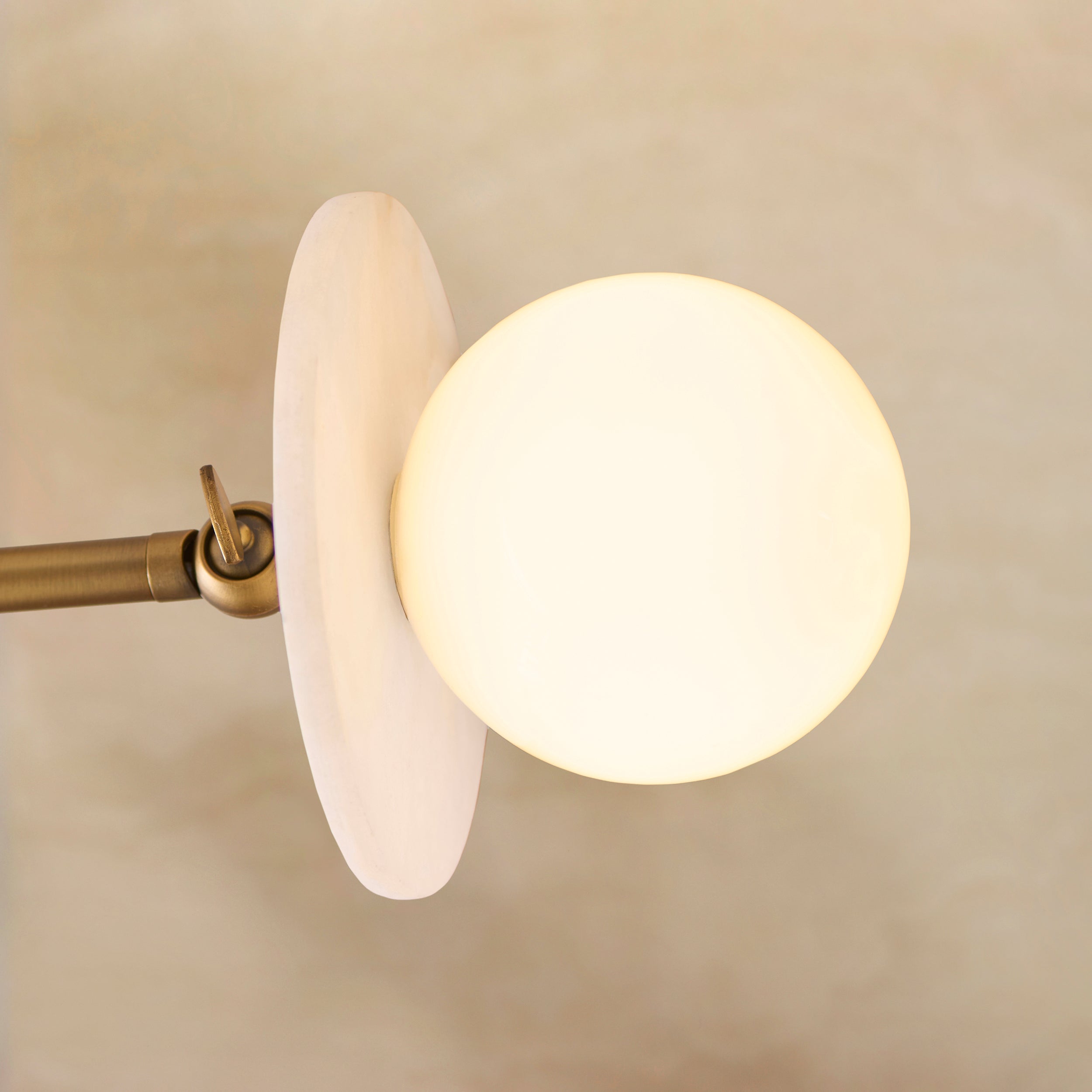 Endon Cerchio 3 Light Semi Flush   - Warm Antique Brass Plate, Alabaster Stone & Gloss White Glass