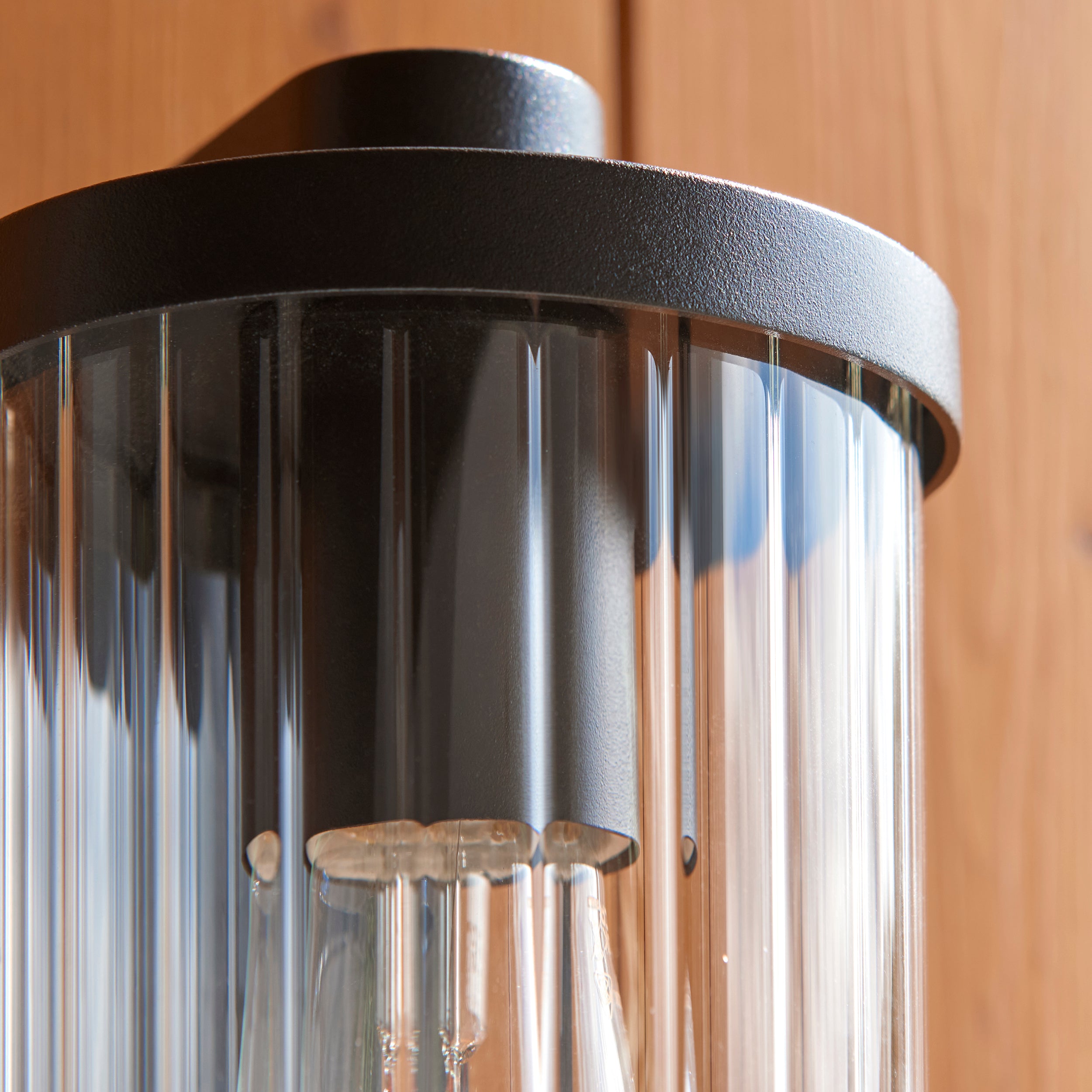 Endon Newcombe Pir Wall Light - Matt Black & Clear Ribbed Glass