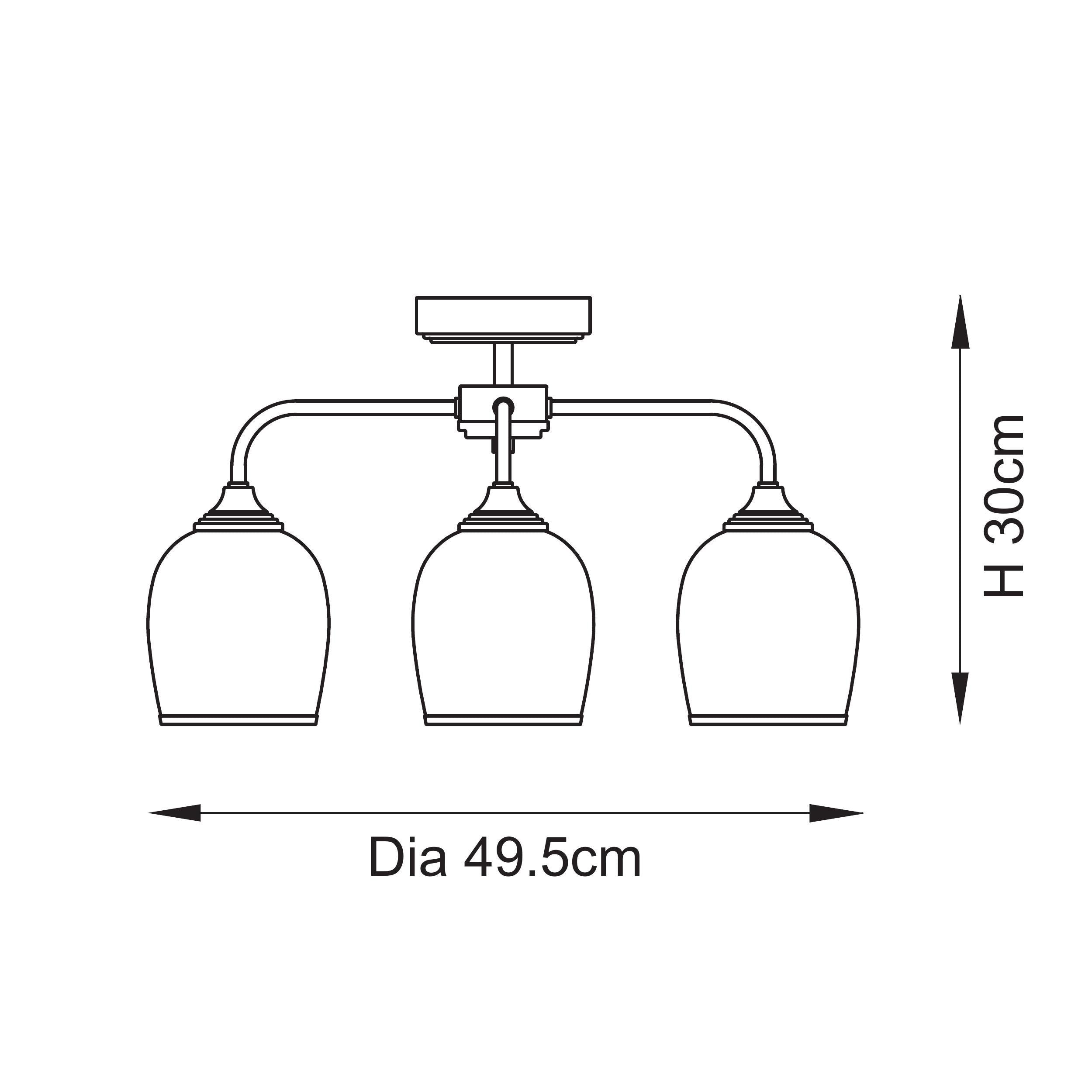 Endon Ashcroft 3 Light Semi Flush Ceiling Light - Brushed Aged Brass Plate & Clear Glass