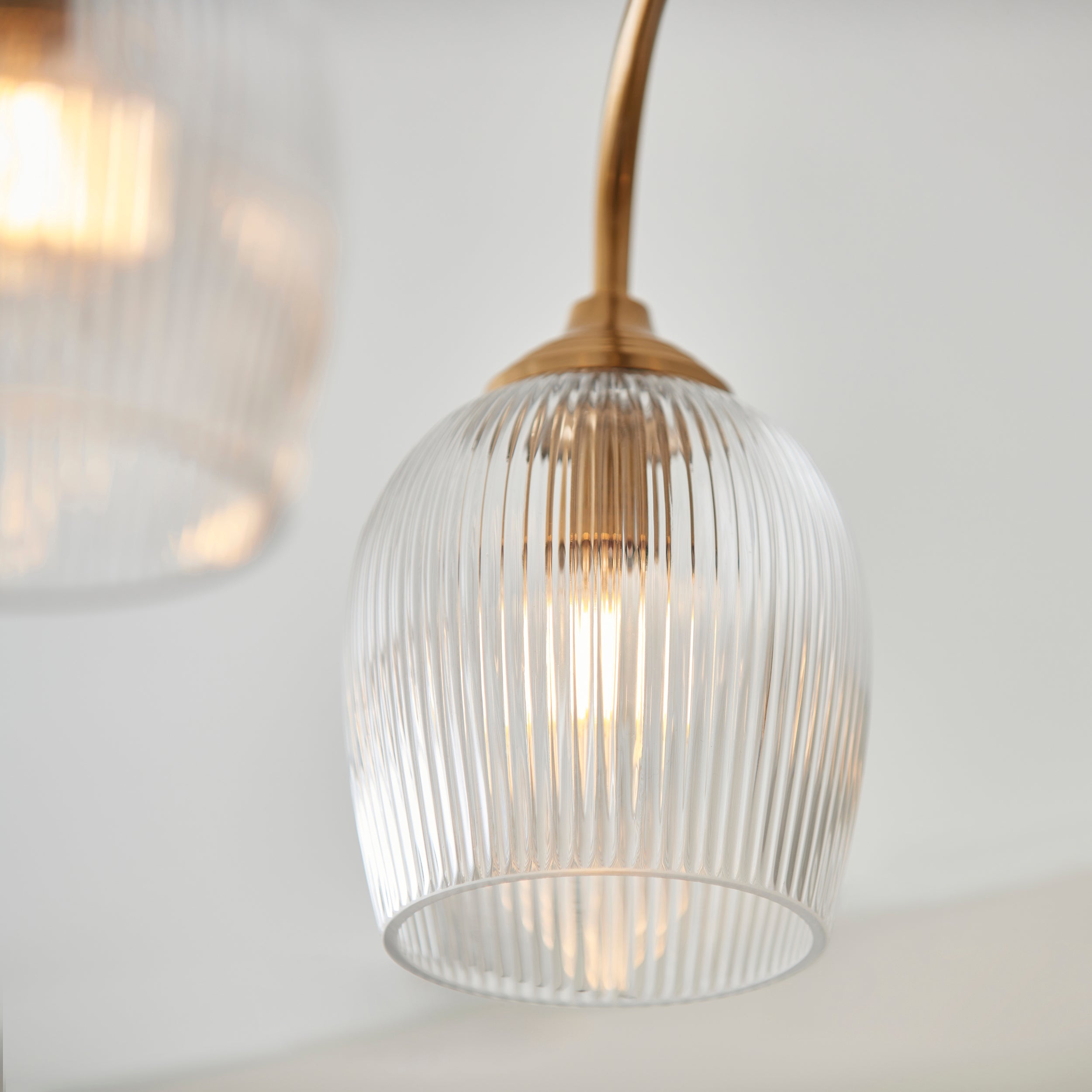 Endon Ashcroft Ribbed 3 Light Semi Flush Ceiling Light - Brushed Aged Brass Plate & Clear Ribbed Glass