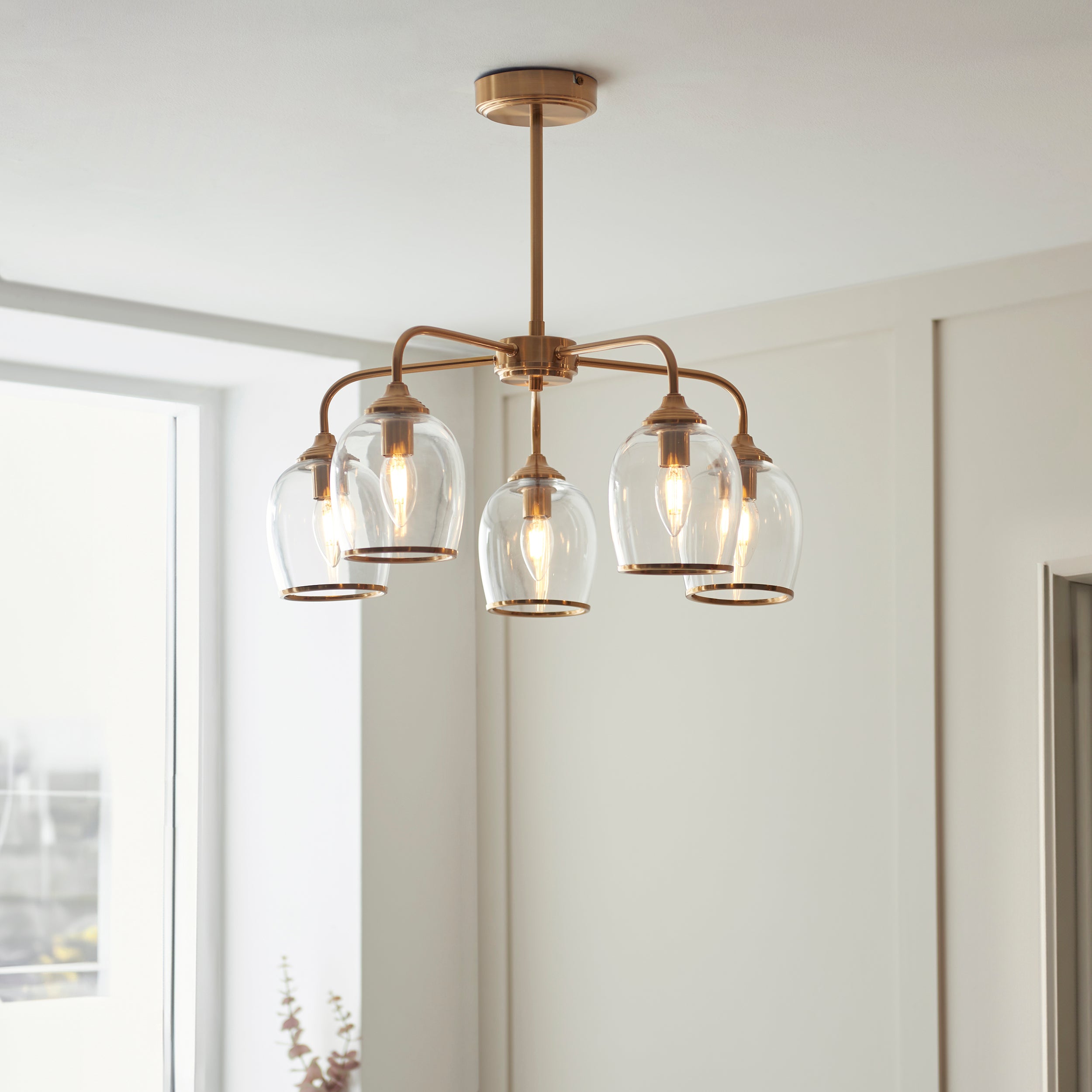Endon Ashcroft 5 Light Pendant - Brushed Aged Brass Plate & Clear Glass