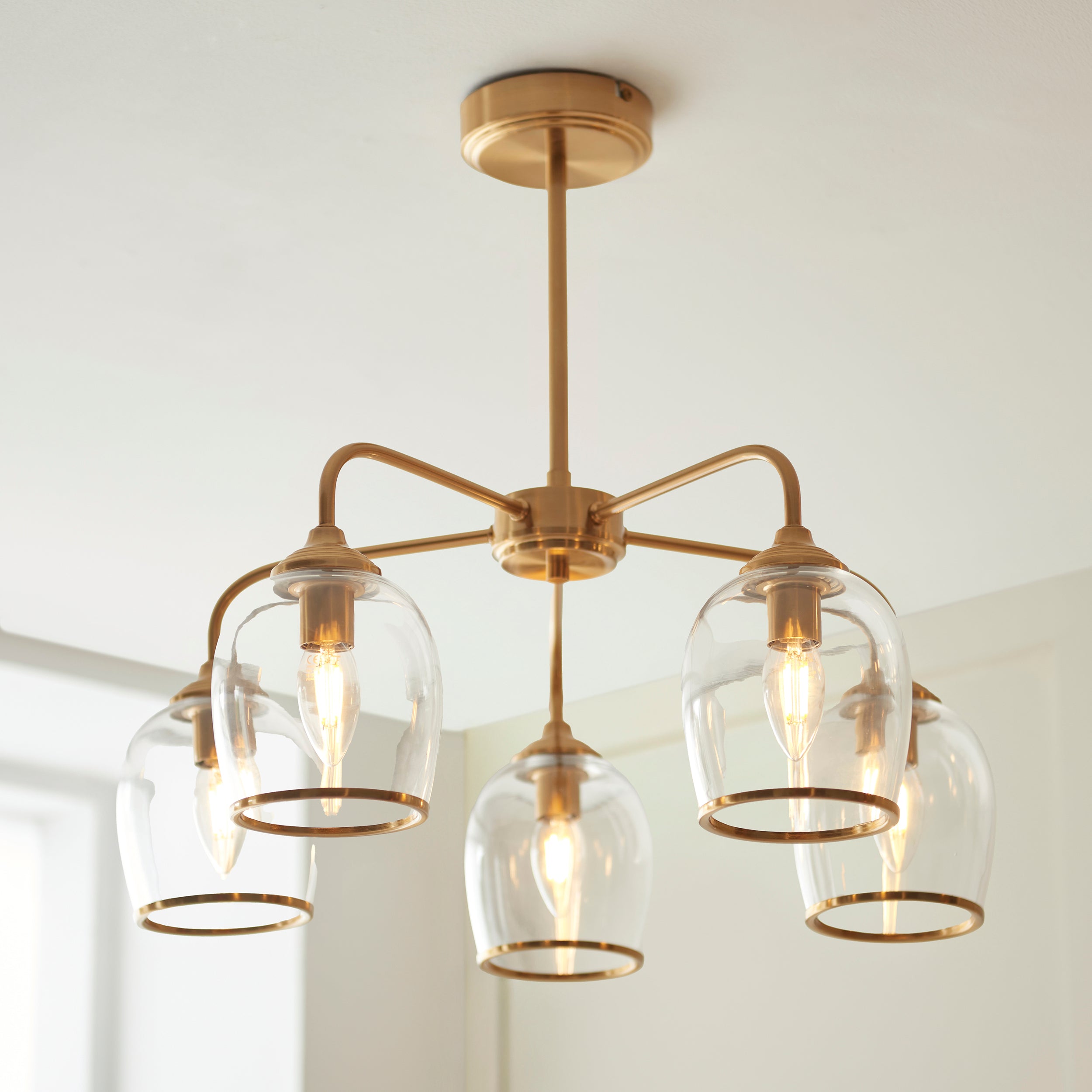 Endon Ashcroft 5 Light Pendant - Brushed Aged Brass Plate & Clear Glass