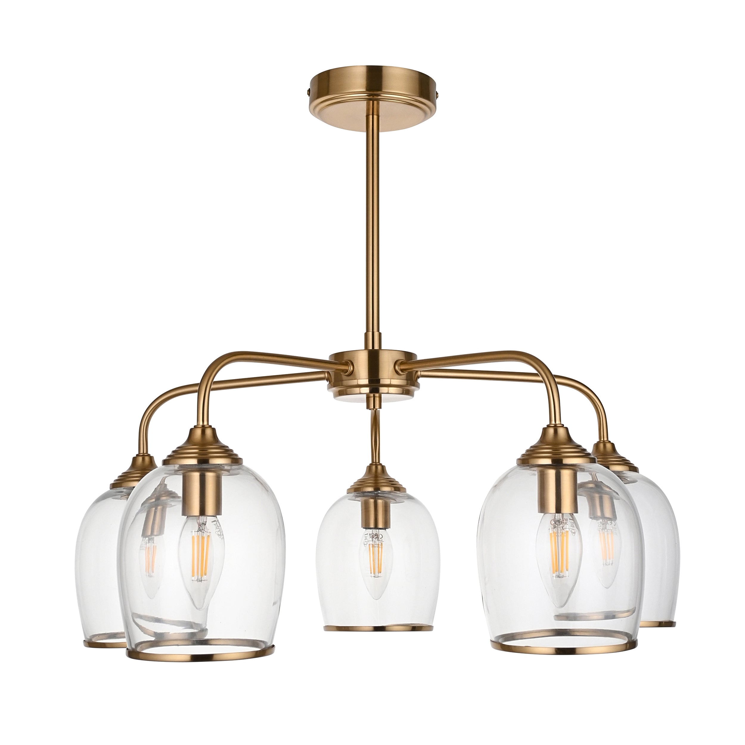 Endon Ashcroft 5 Light Pendant - Brushed Aged Brass Plate & Clear Glass