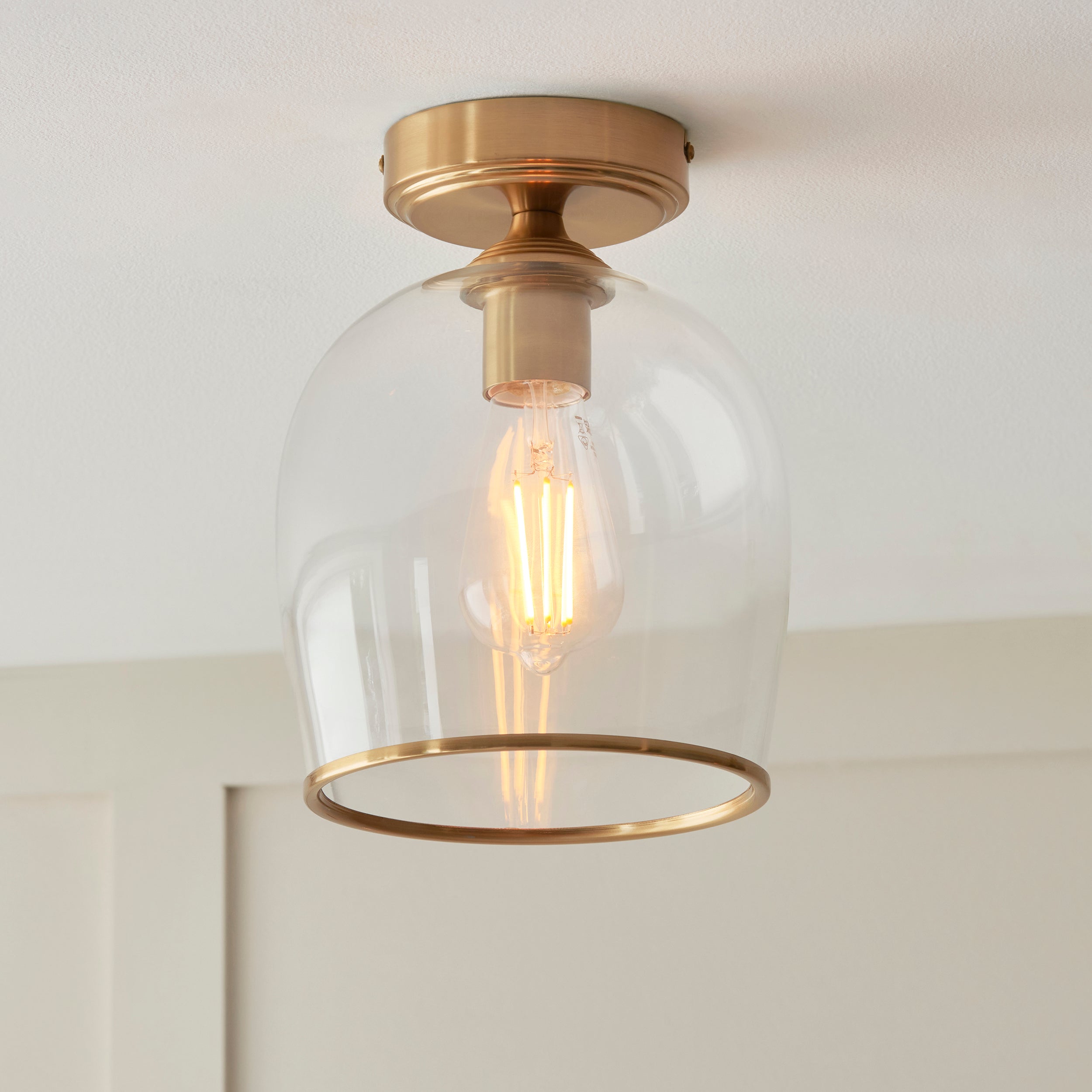 Endon Ashcroft Flush Ceiling Light - Brushed Aged Brass Plate & Clear Glass
