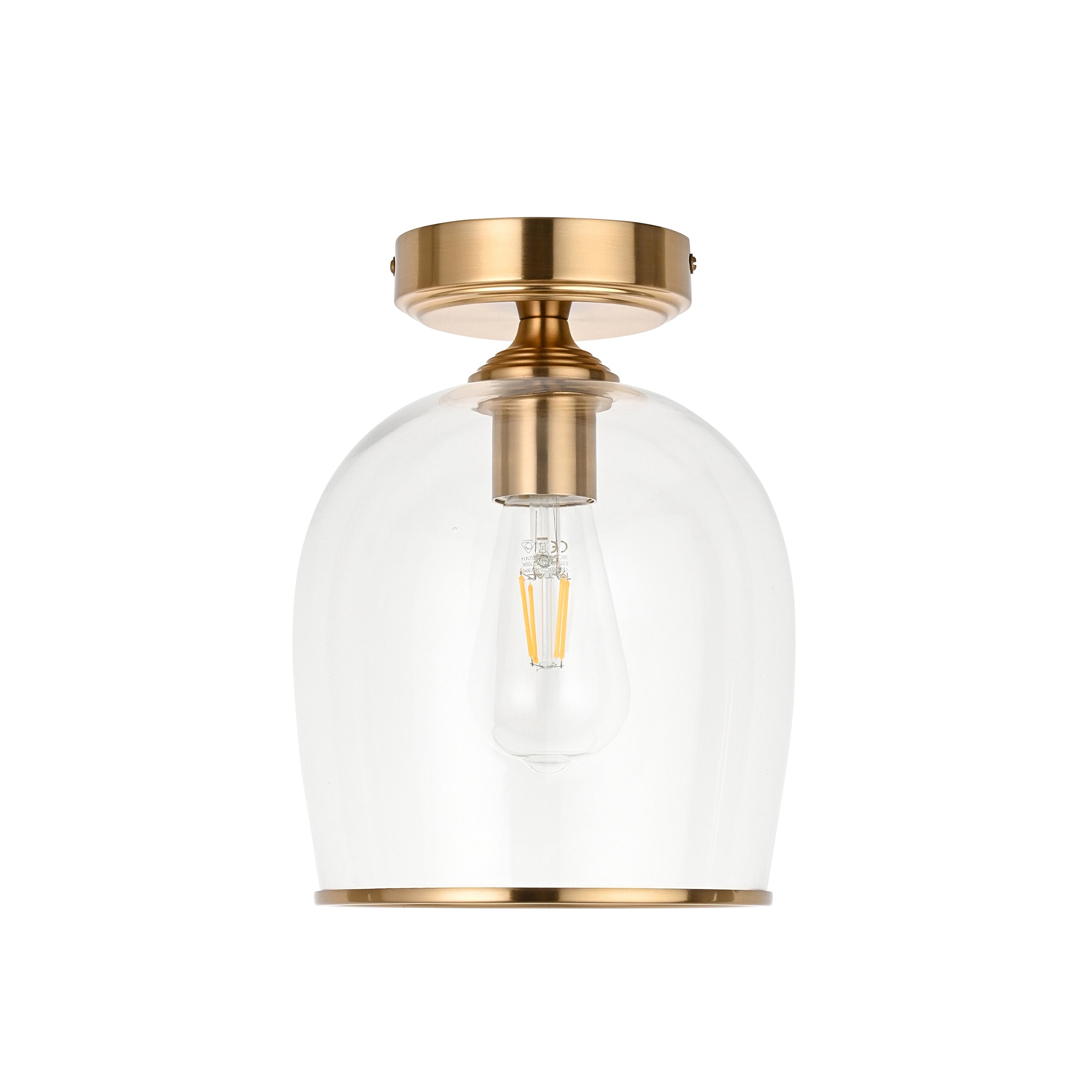 Endon Ashcroft Flush Ceiling Light - Brushed Aged Brass Plate & Clear Glass