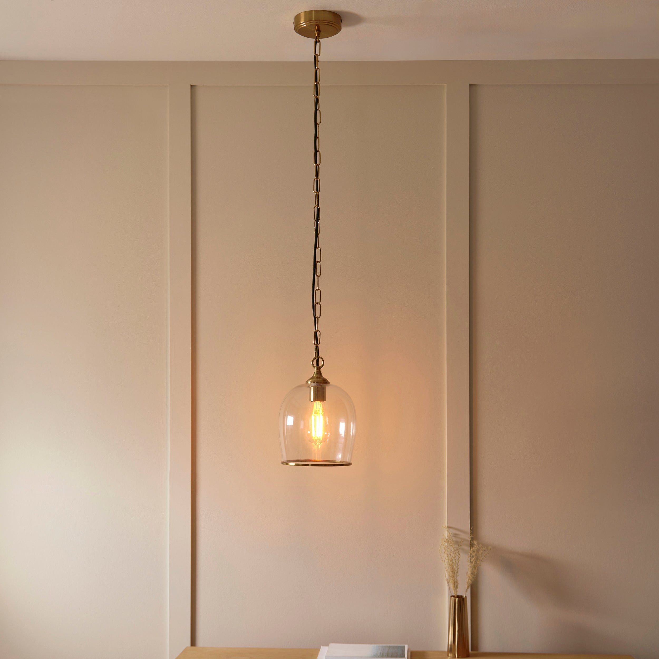 Endon Ashcroft Pendant - Brushed Aged Brass Plate & Clear Glass