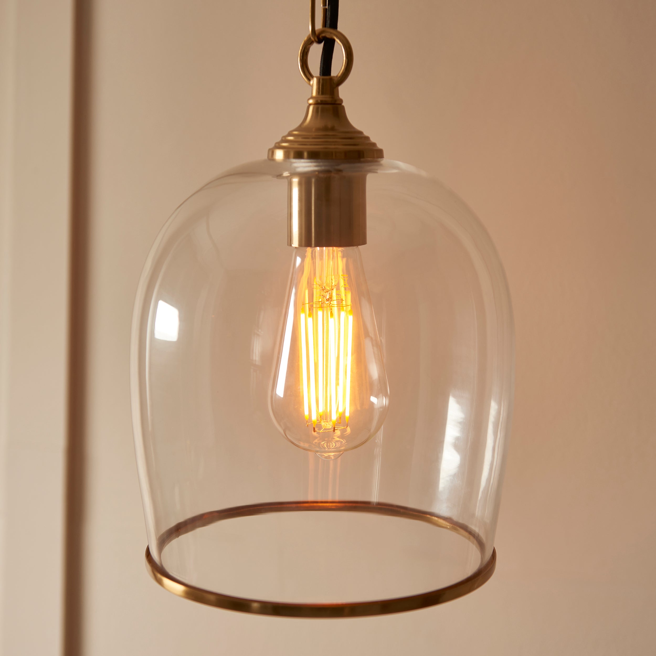 Endon Ashcroft Pendant - Brushed Aged Brass Plate & Clear Glass