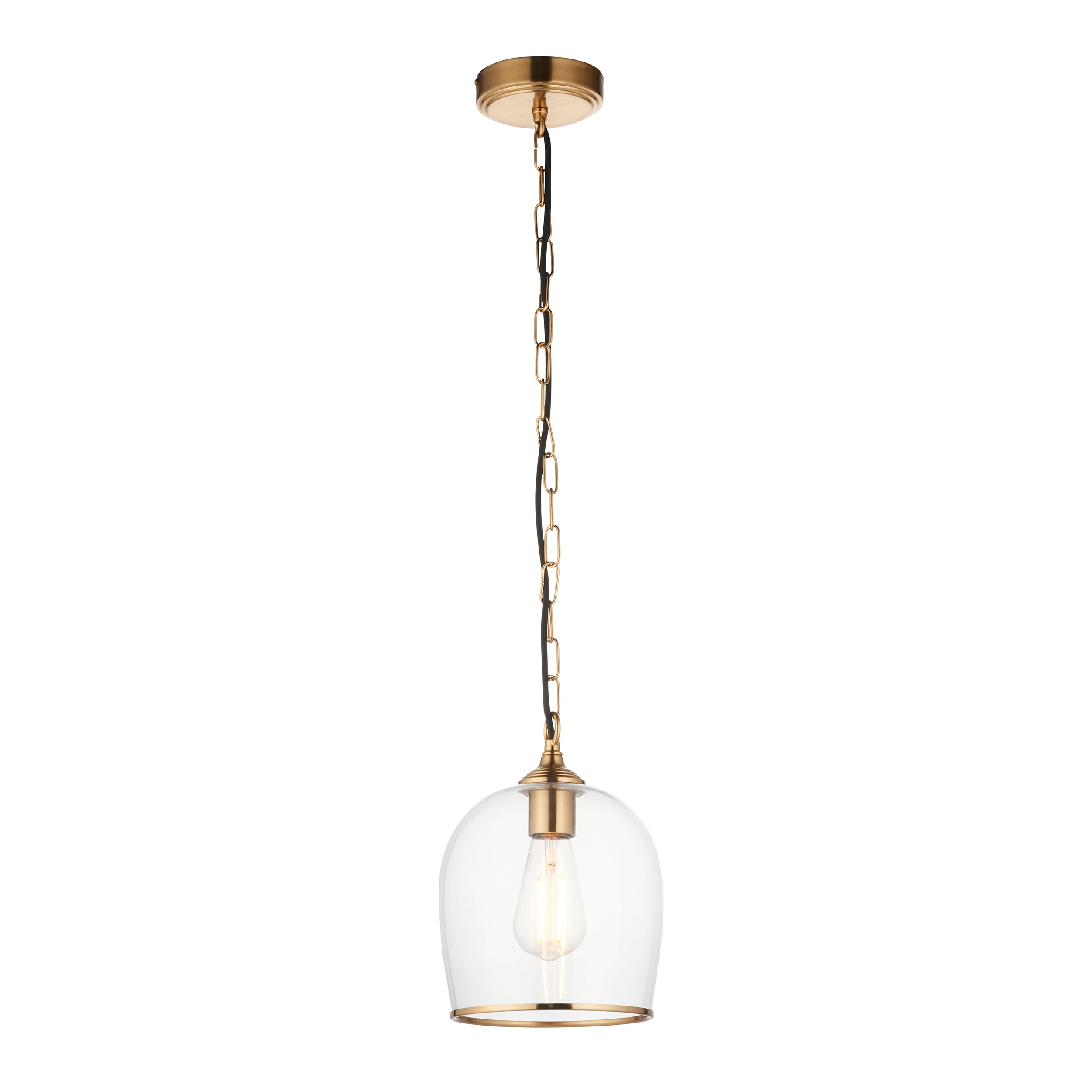 Endon Ashcroft Pendant - Brushed Aged Brass Plate & Clear Glass