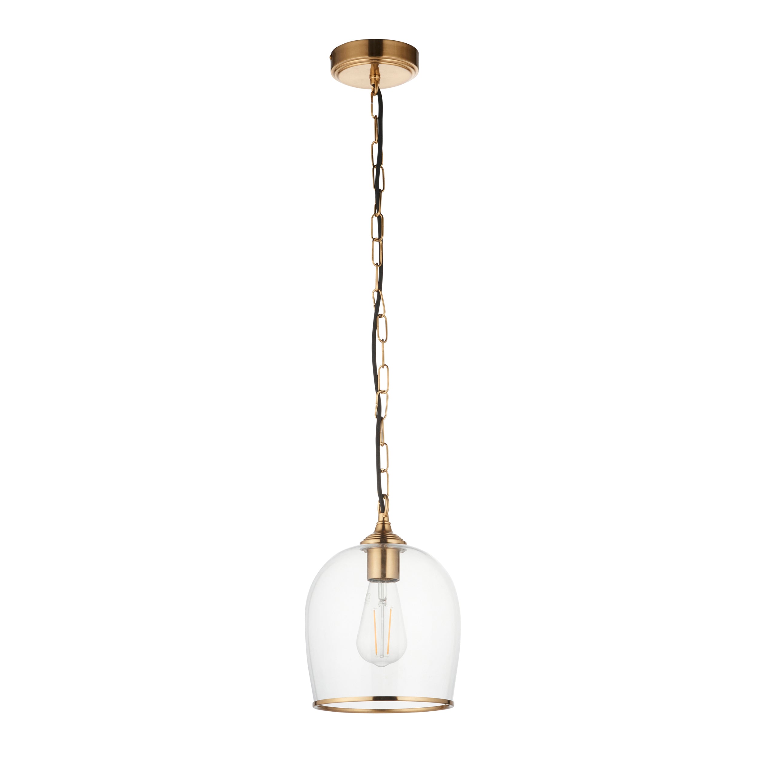 Endon Ashcroft Pendant - Brushed Aged Brass Plate & Clear Glass