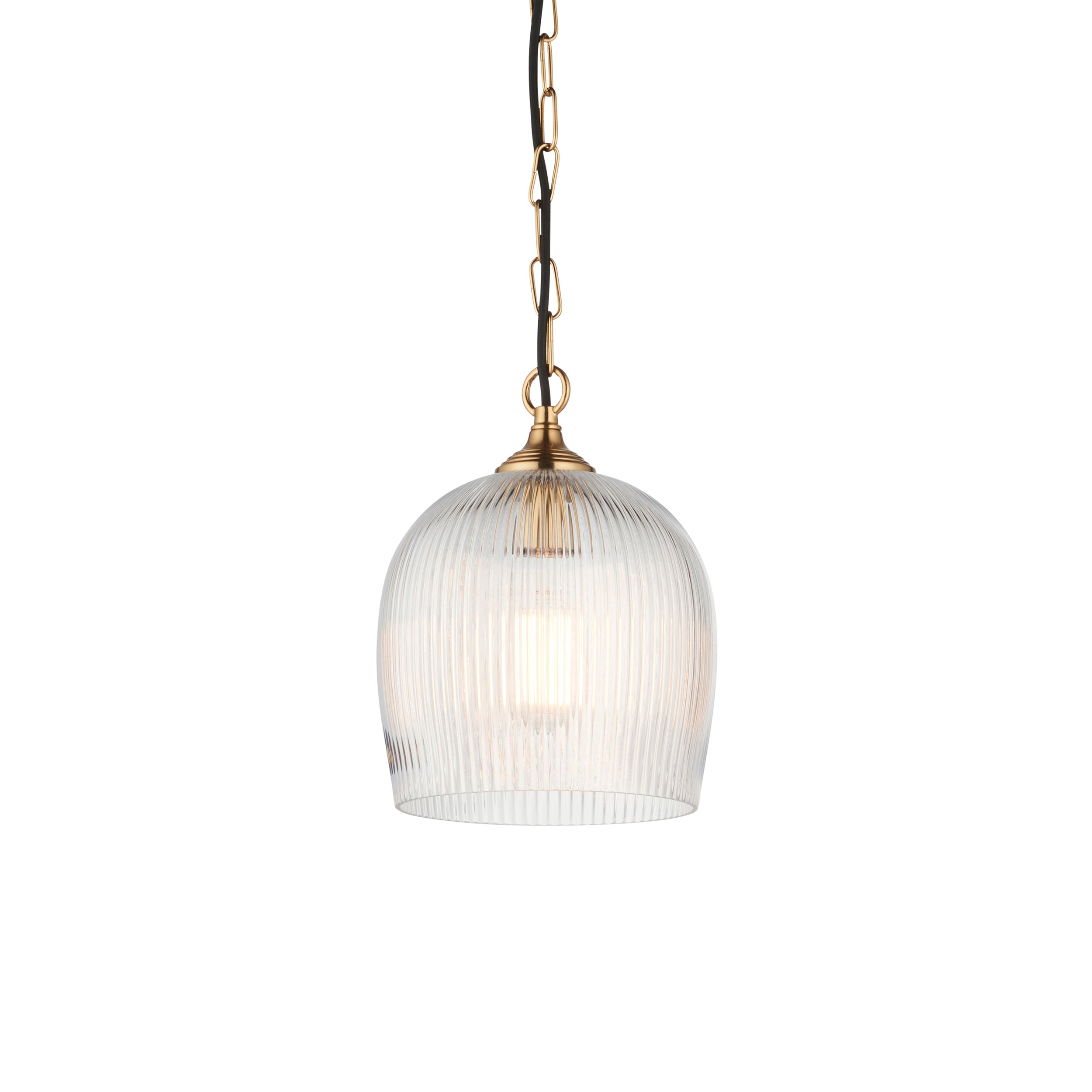 Endon Ashcroft Ribbed Pendant - Brushed Aged Brass Plate & Clear Ribbed Glass