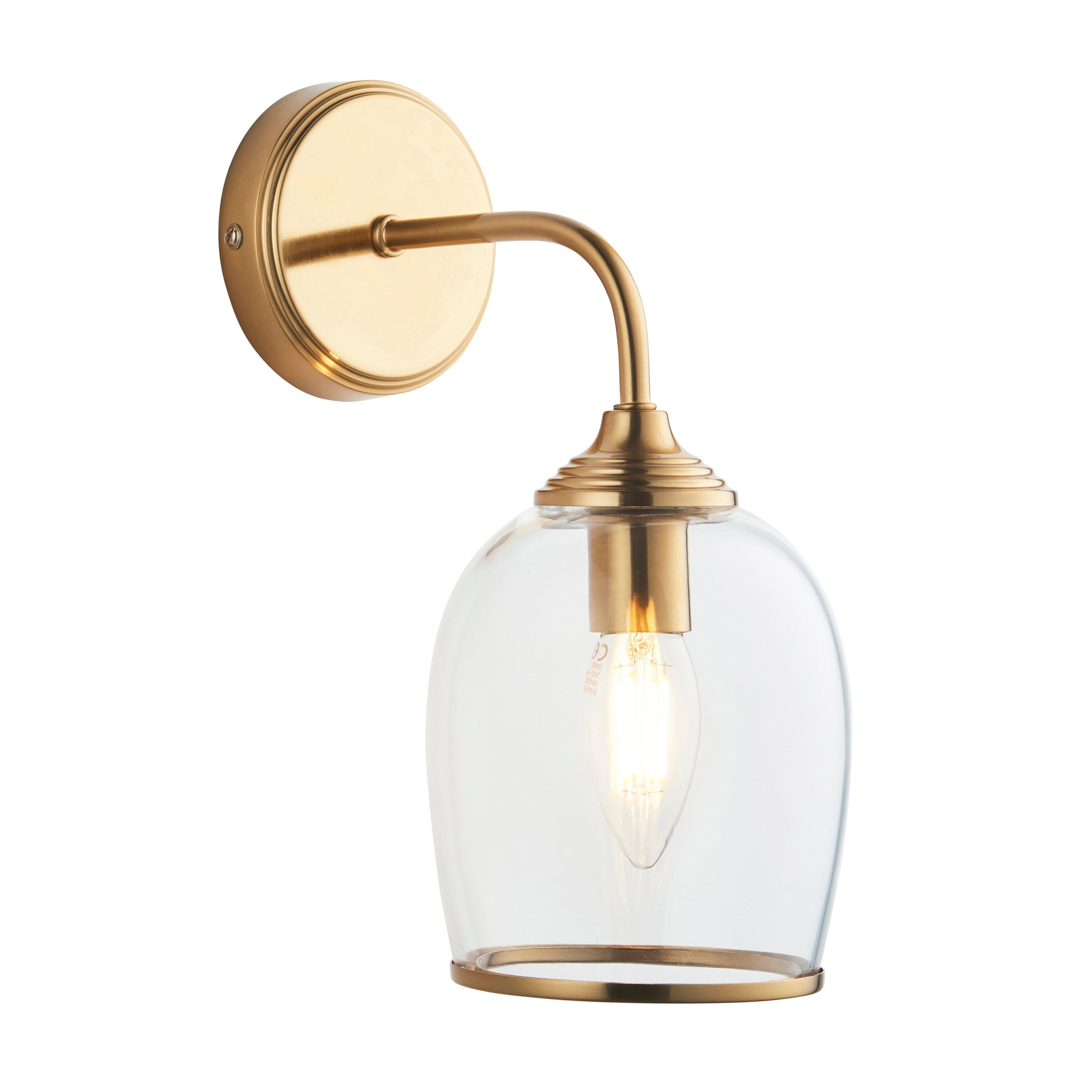 Endon Ashcroft Wall Light - Brushed Aged Brass Plate & Clear Glass