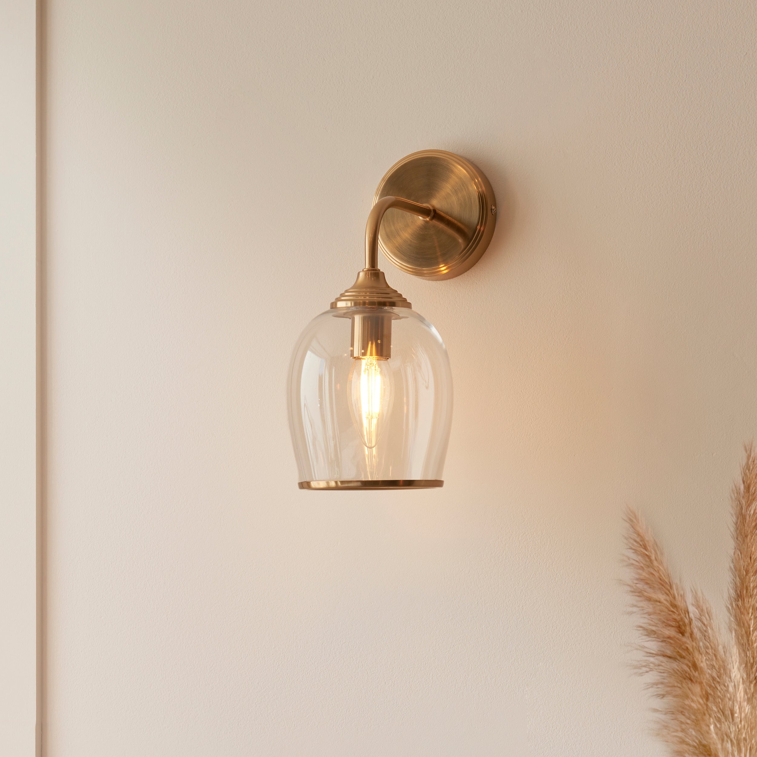 Endon Ashcroft Wall Light - Brushed Aged Brass Plate & Clear Glass