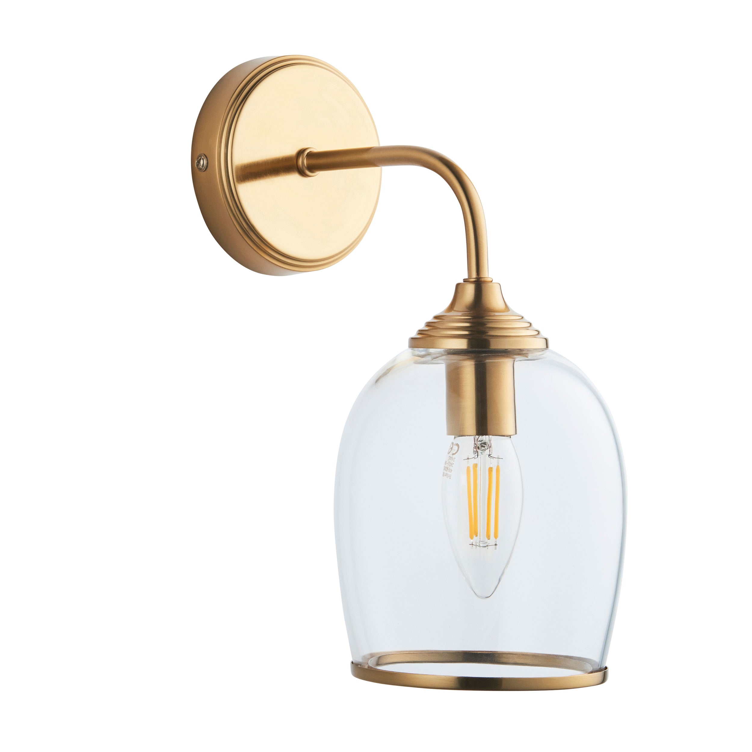 Endon Ashcroft Wall Light - Brushed Aged Brass Plate & Clear Glass