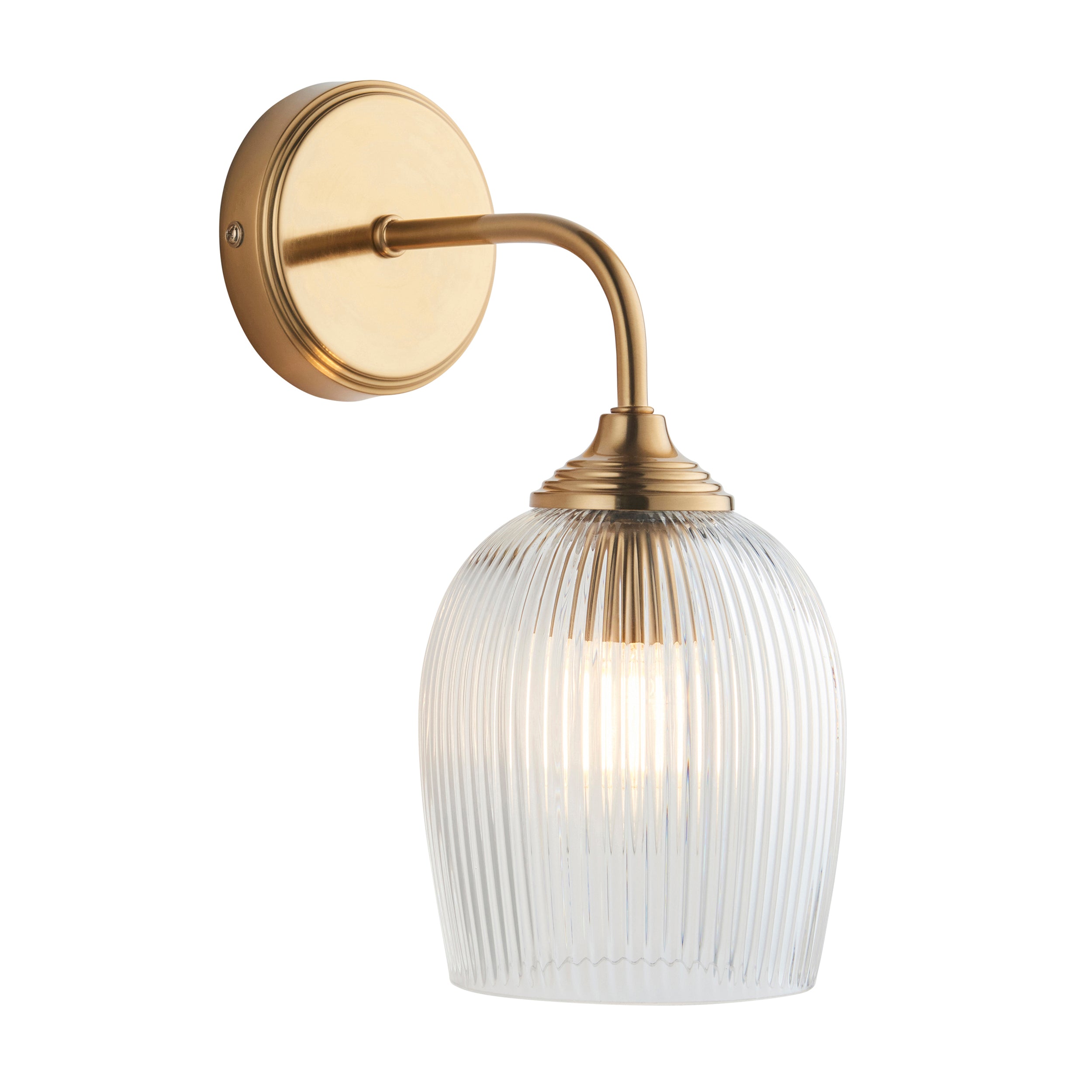 Endon Ashcroft Ribbed Wall Light - Brushed Aged Brass Plate & Clear Ribbed Glass