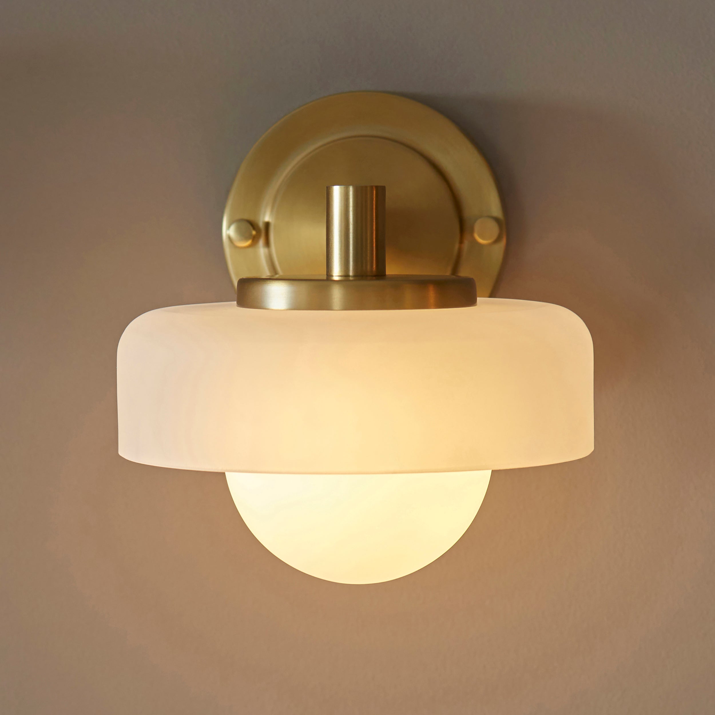 Endon Boss Wall Light - Brushed Aged Brass Plate With Frosted & Opal Glass
