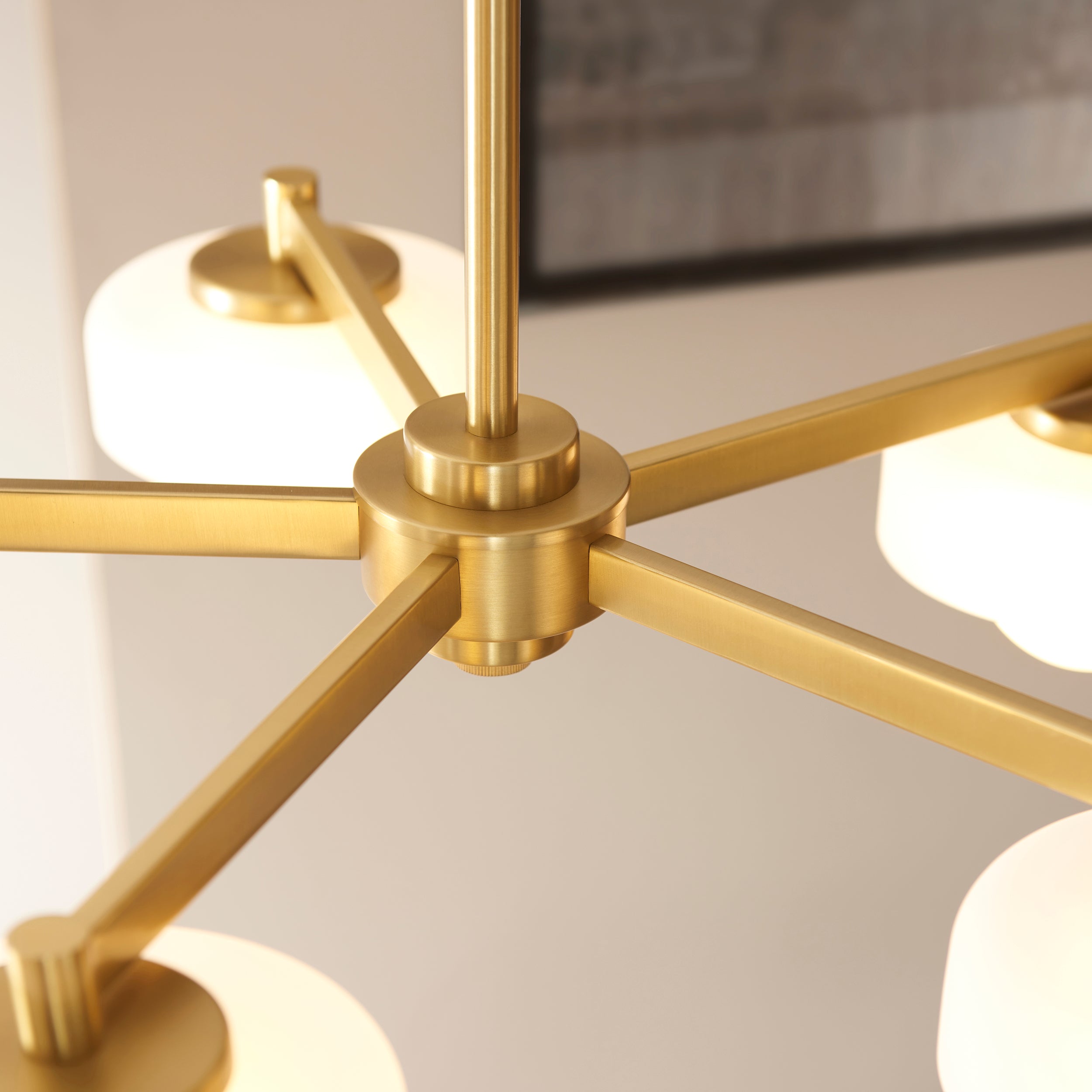 Endon Boss 5 Light Pendant - Brushed Aged Brass Plate With Frosted & Opal Glass