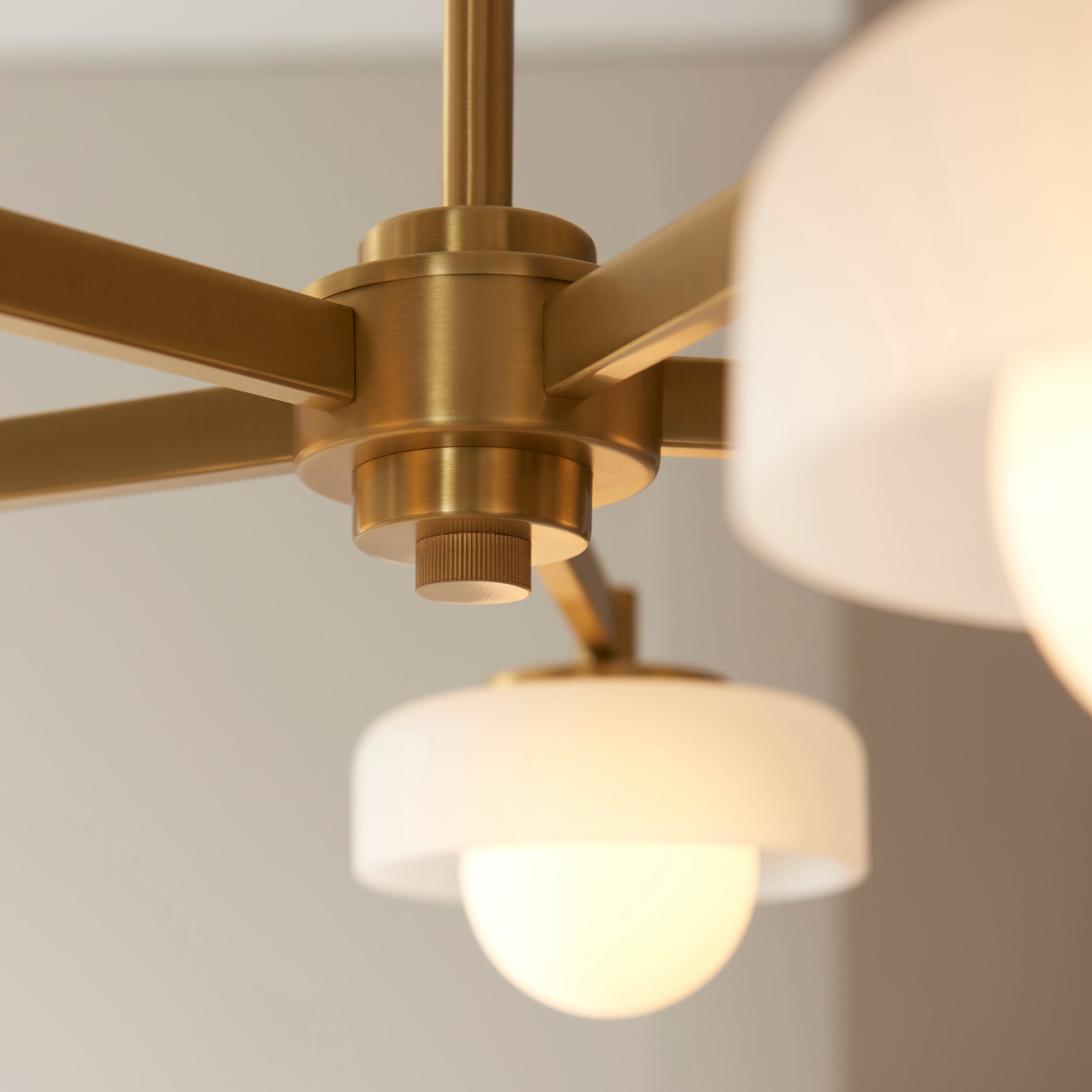 Endon Boss 5 Light Pendant - Brushed Aged Brass Plate With Frosted & Opal Glass