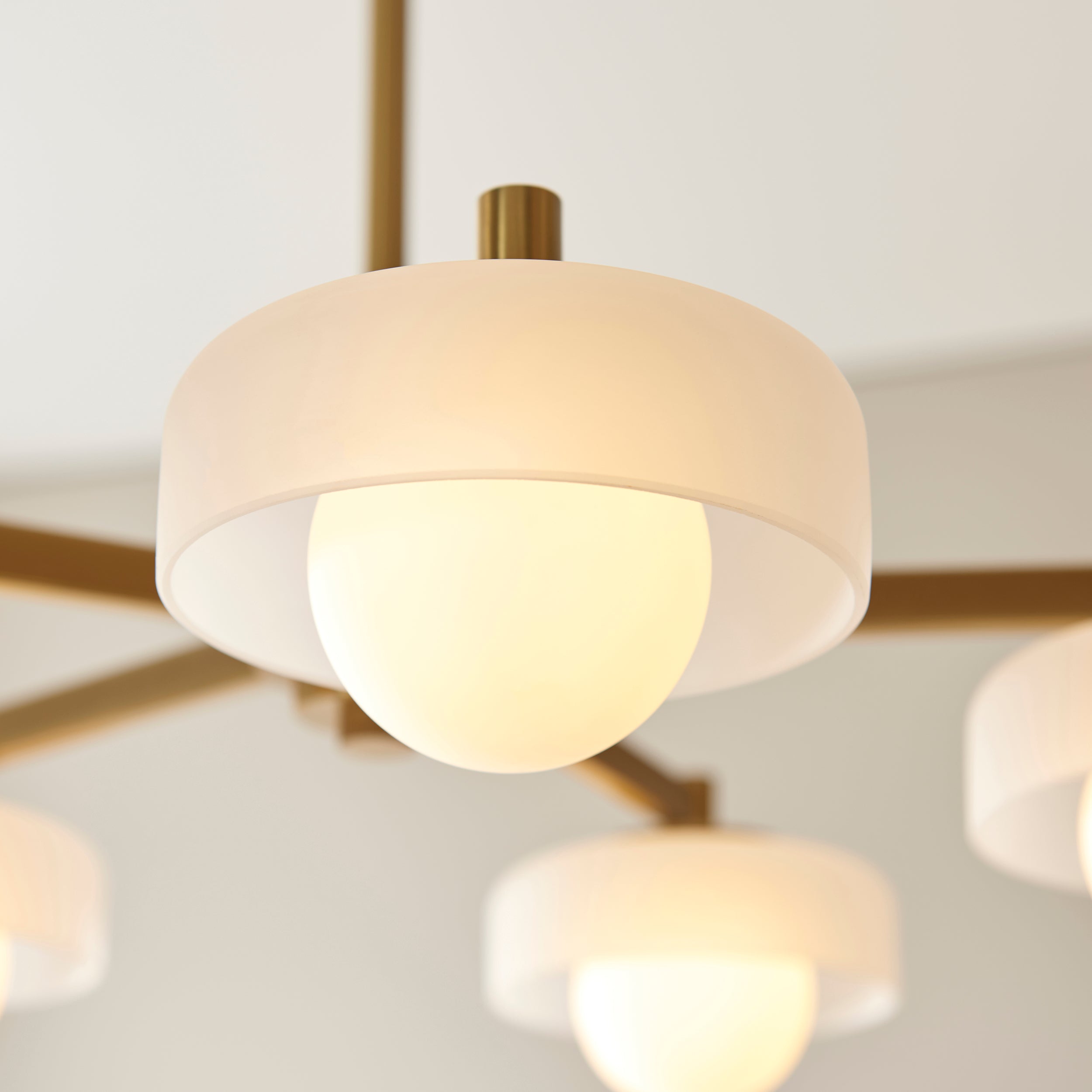 Endon Boss 5 Light Pendant - Brushed Aged Brass Plate With Frosted & Opal Glass