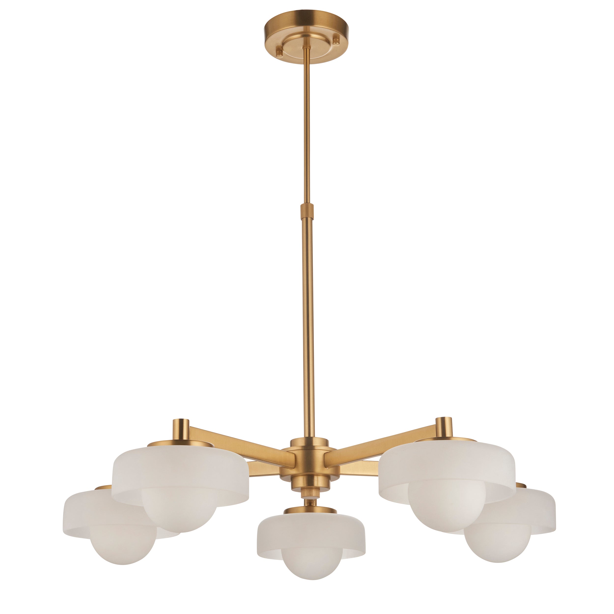 Endon Boss 5 Light Pendant - Brushed Aged Brass Plate With Frosted & Opal Glass