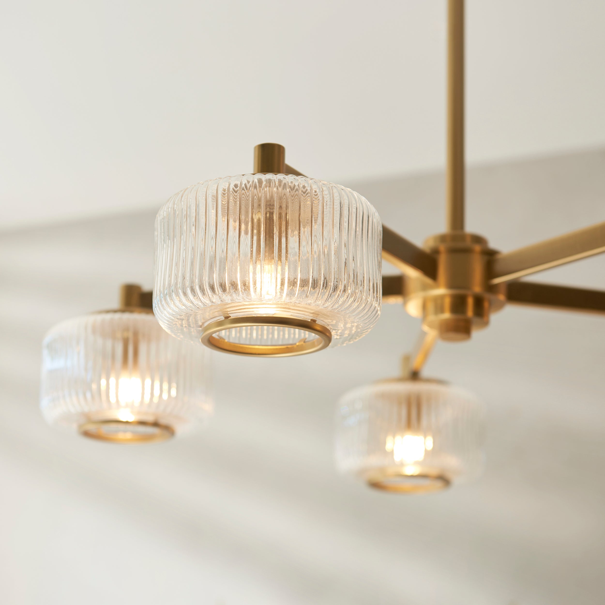 Endon Stamford 5 Light Pendant - Brushed Aged Brass Plate & Clear Ribbed Glass