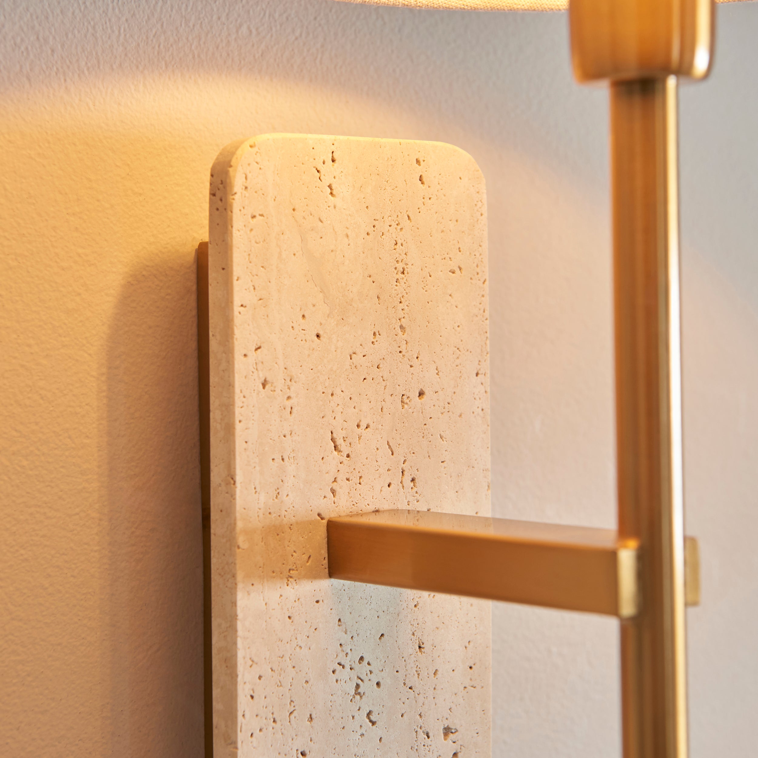 Endon Faro Wall Light -  Natural Travertine & Vintage Brass With Natural Linen