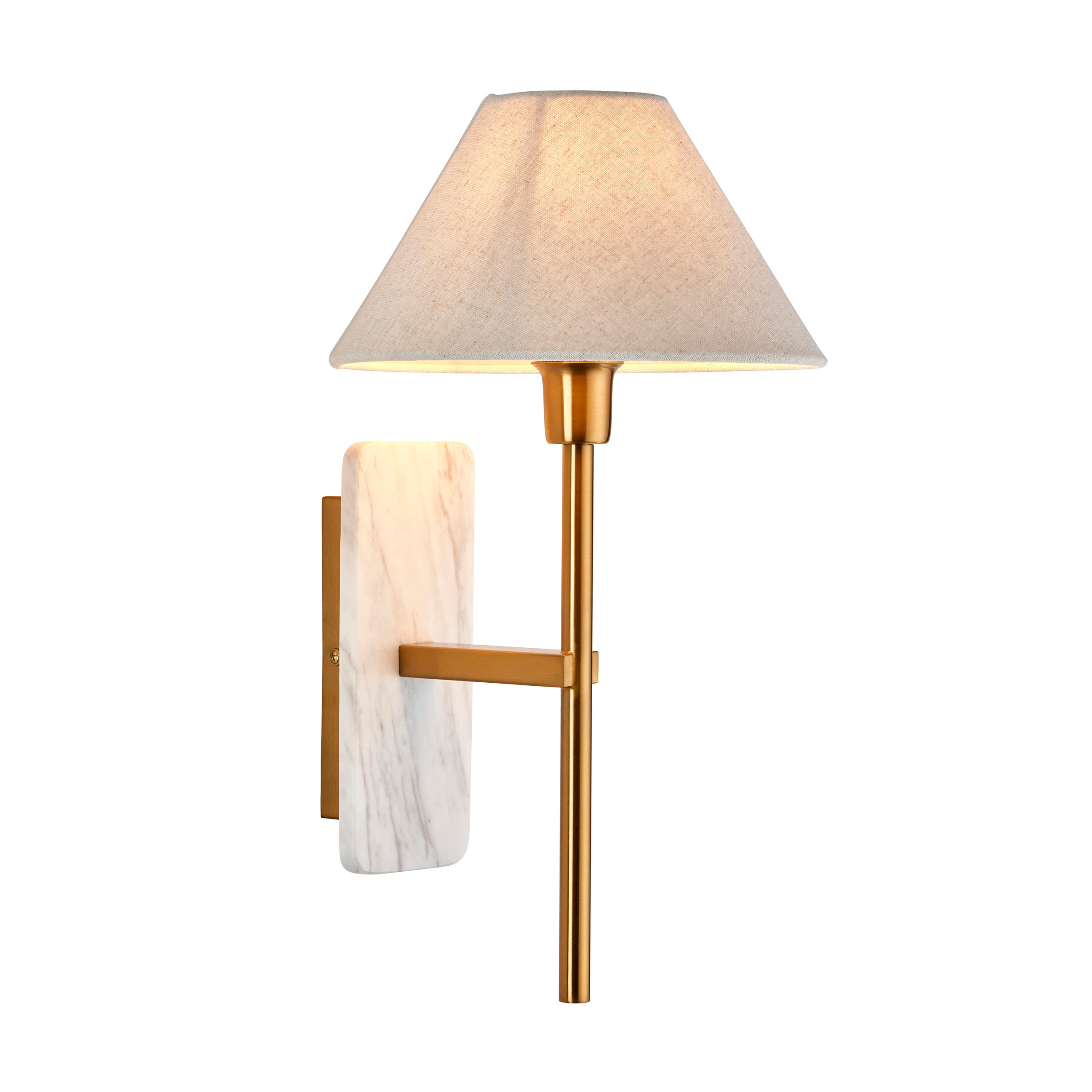 Endon Faro Wall Light - White Volakas Marble & Vintage Brass With Natural Linen