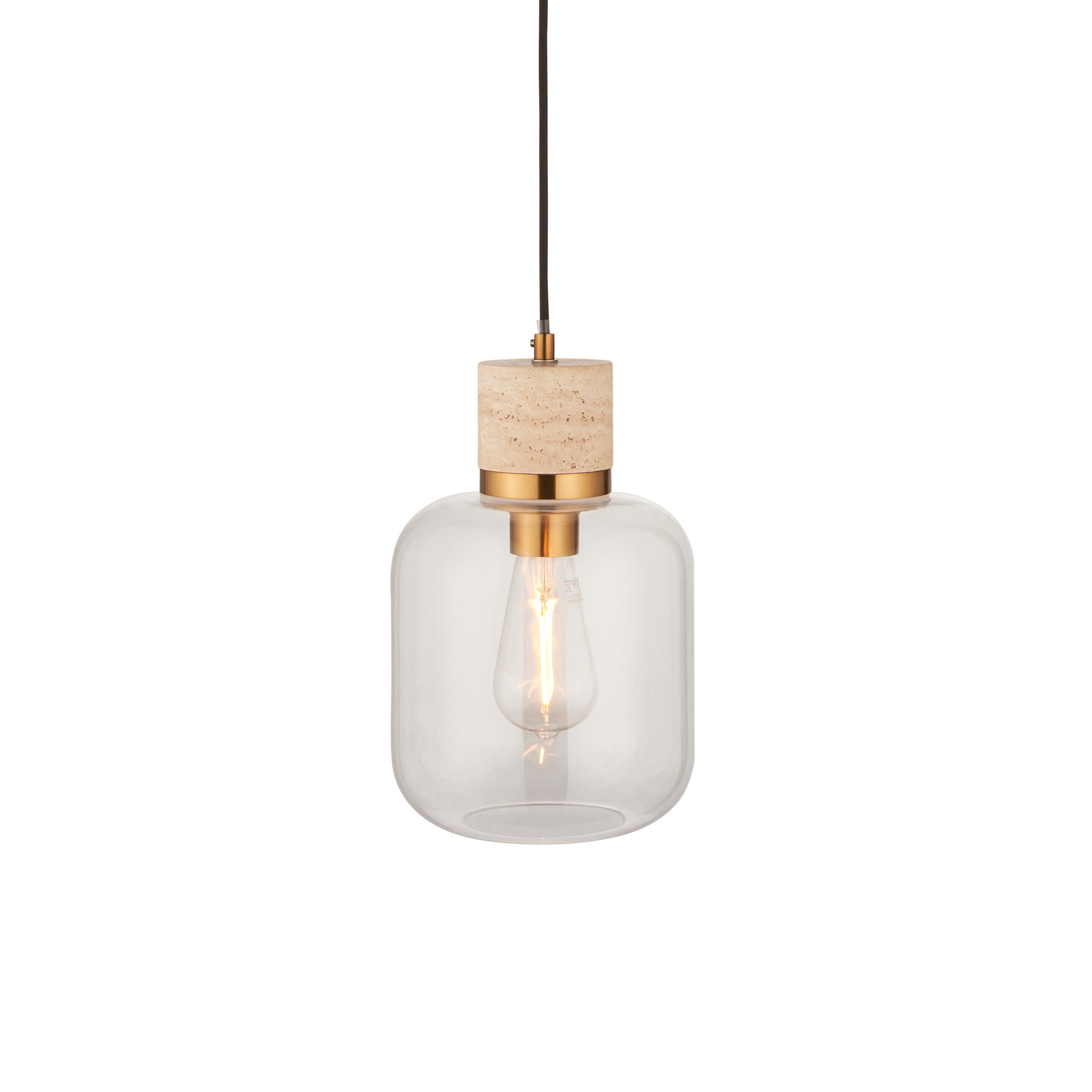 Endon Travi Pendant - Natural Travertine, Vintage Brass & Clear Glass