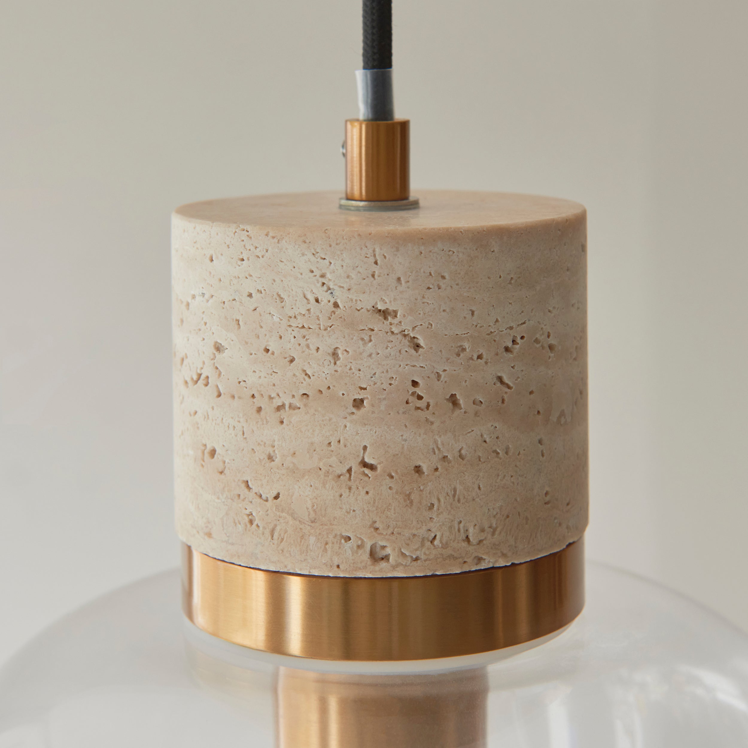 Endon Travi Pendant - Natural Travertine, Vintage Brass & Clear Glass