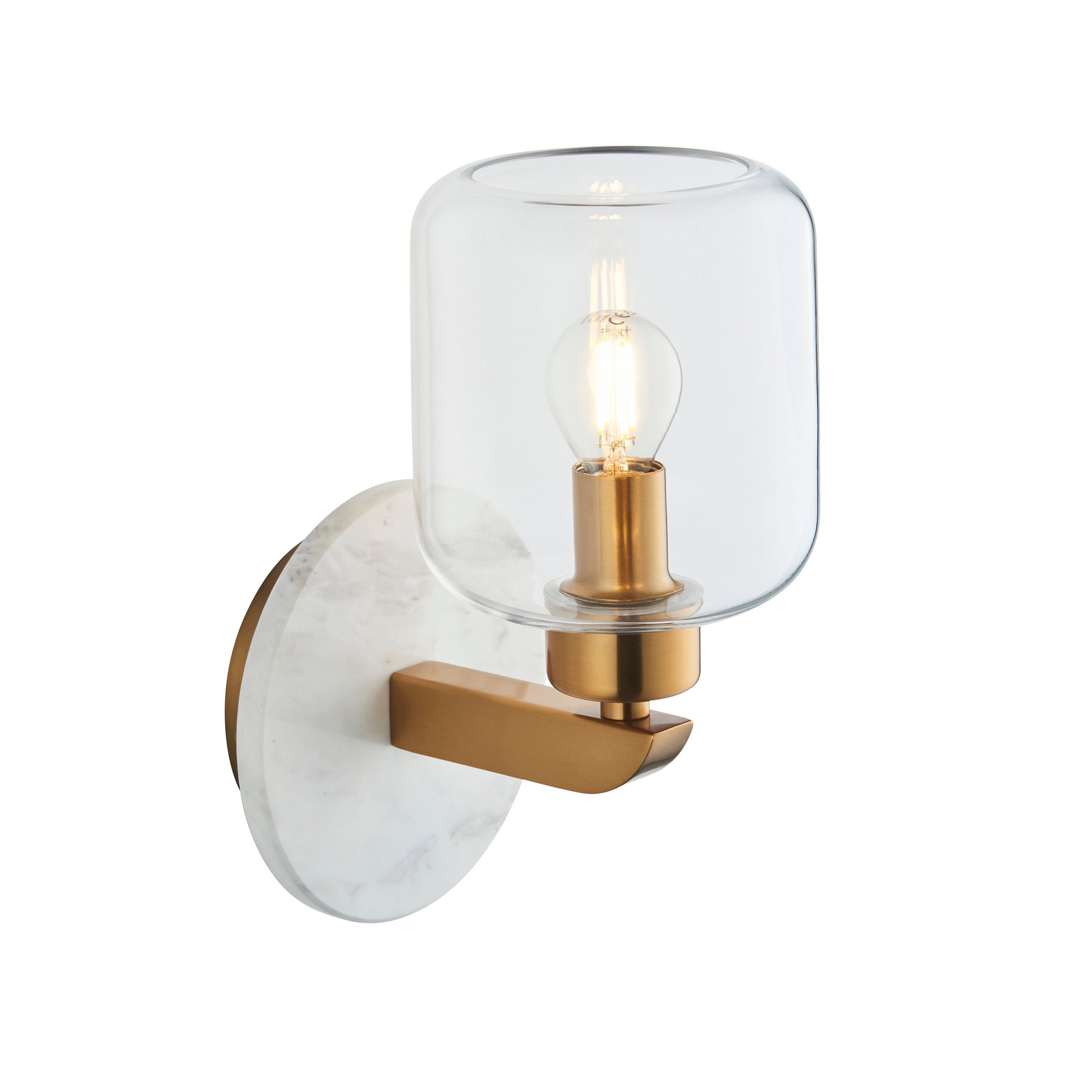Endon Travi Wall Light - White Volakas Marble, Vintage Brass & Clear Glass