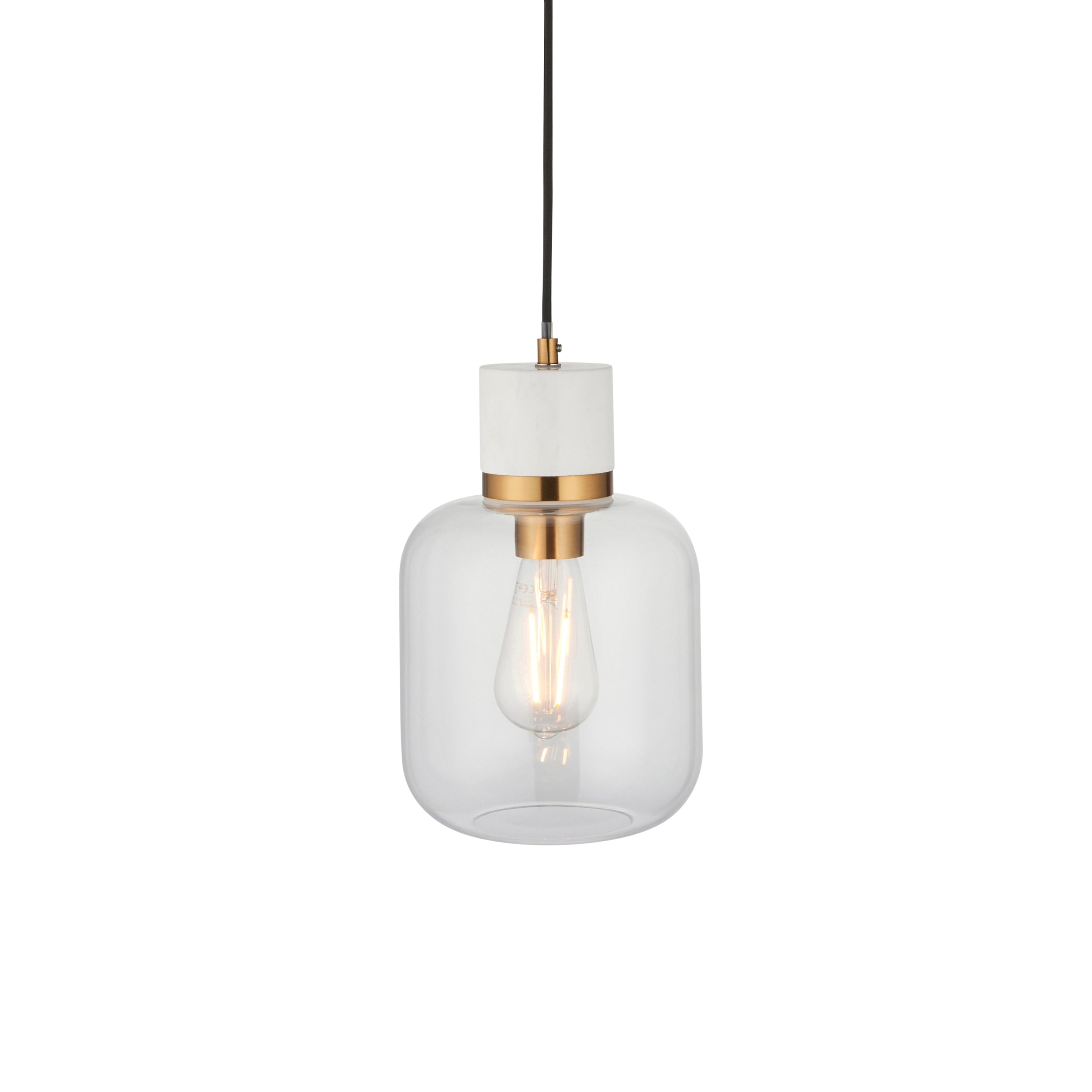 Endon Travi Pendant - White Volakas Marble, Vintage Brass & Clear Glass