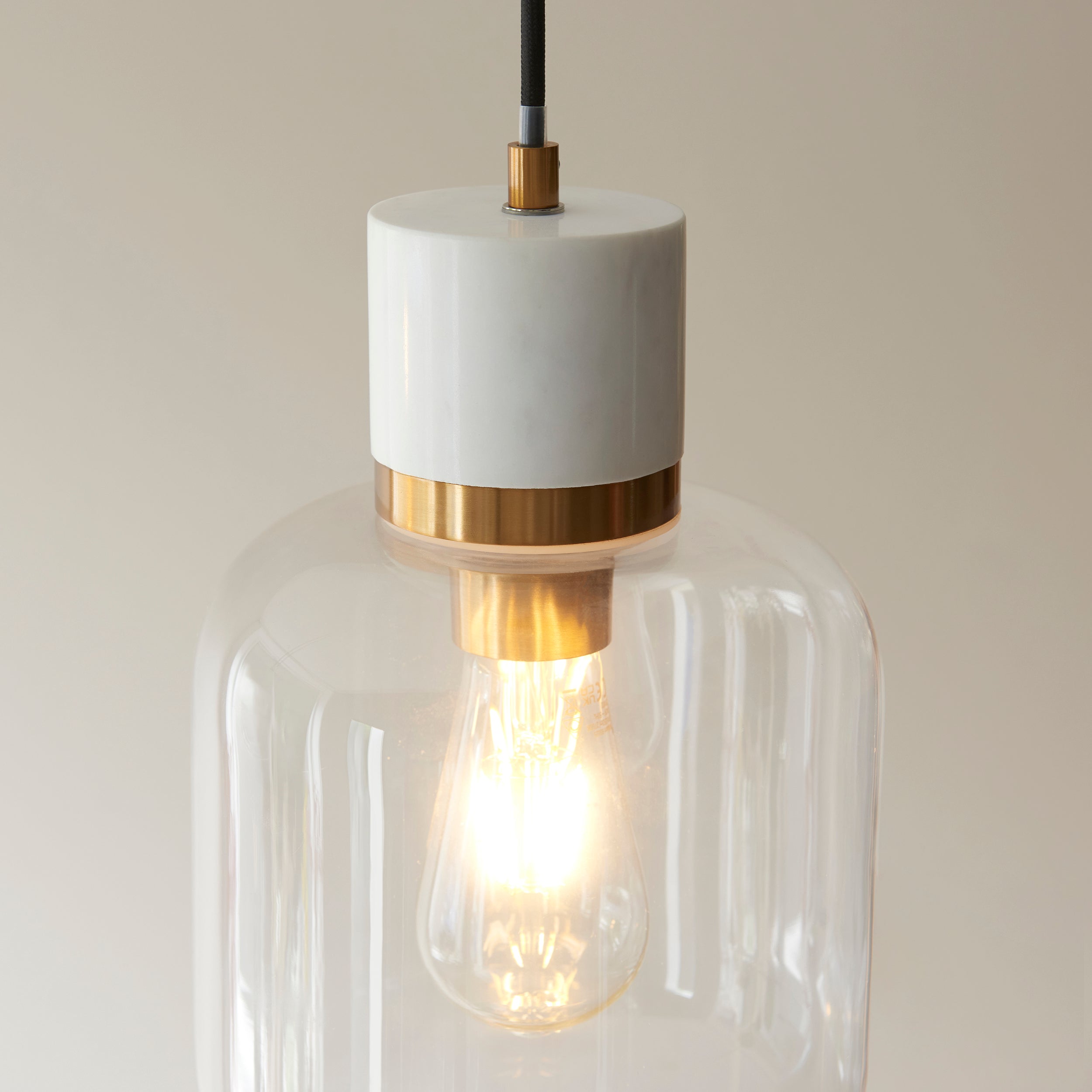 Endon Travi Pendant - White Volakas Marble, Vintage Brass & Clear Glass